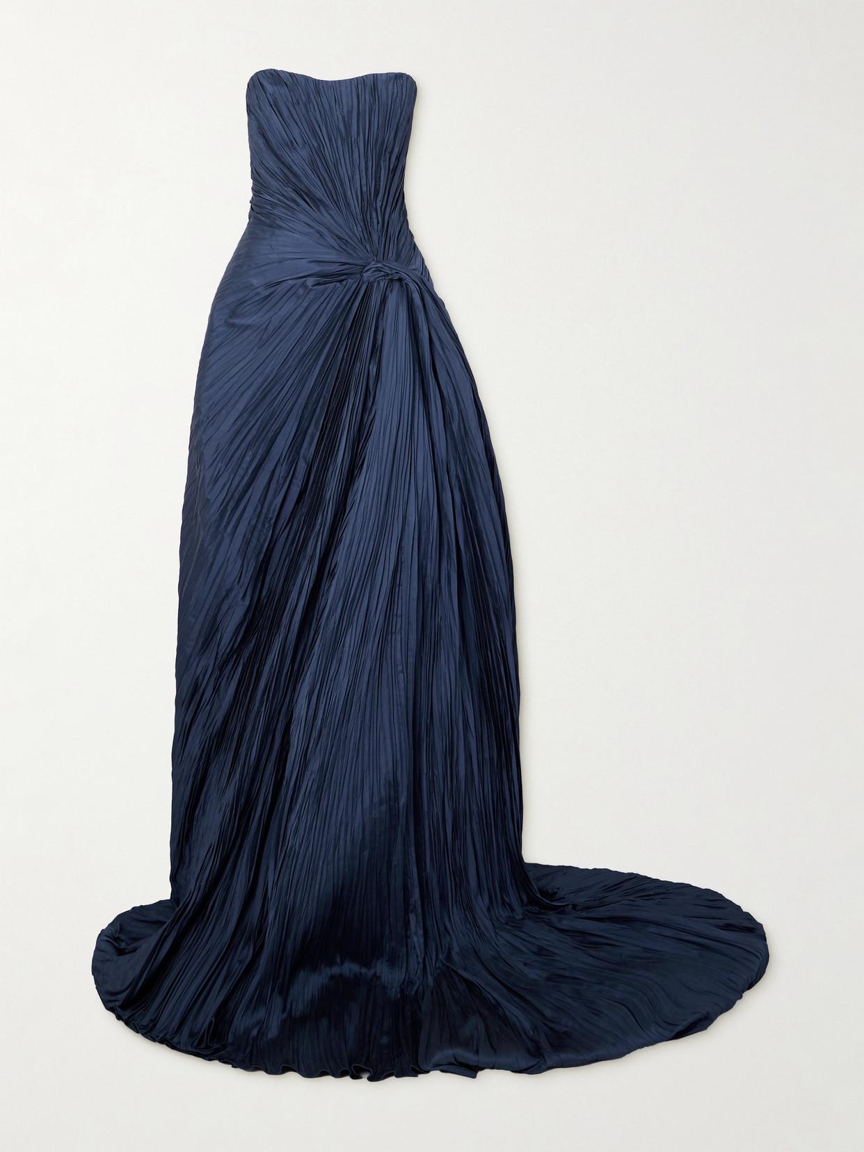 Marmar Halim Strapless Plissé-taffeta Gown In Blue