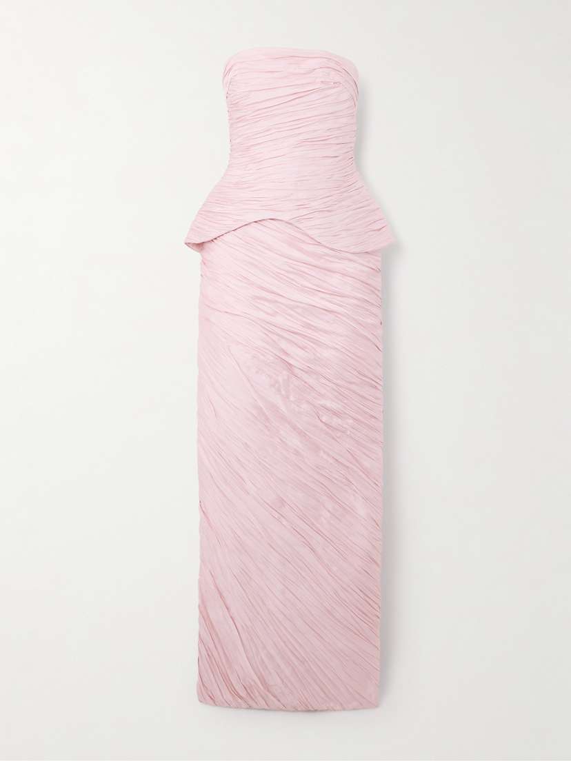 Marmar Halim Strapless Gathered Plissé-taffeta Gown