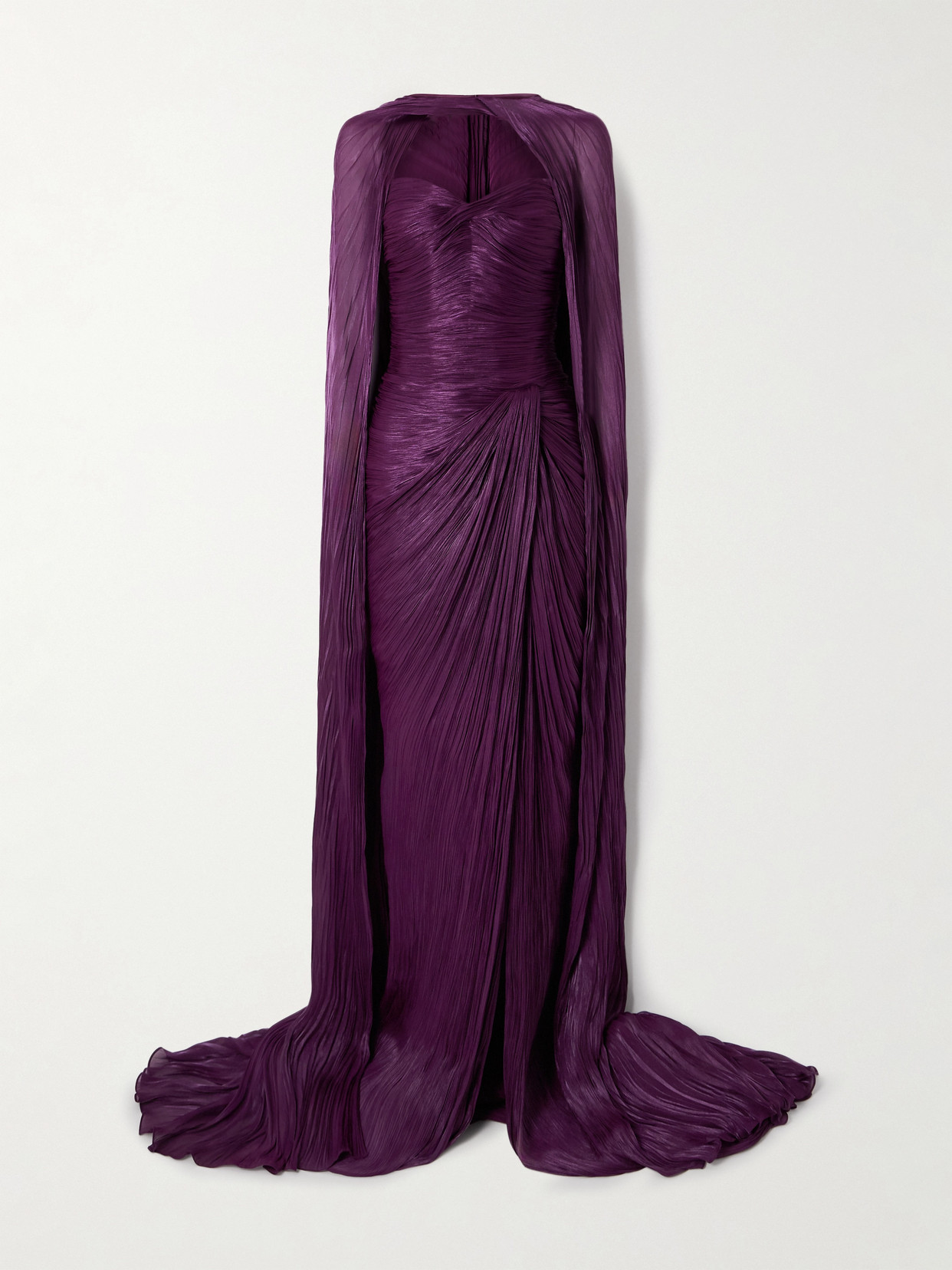 Marmar Halim Cape-effect Plissé Silk-satin Gown In Purple
