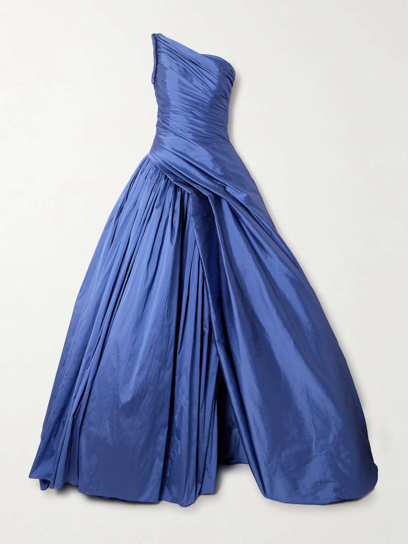 Marmar Halim One-shoulder Ruched Pleated Taffeta Gown