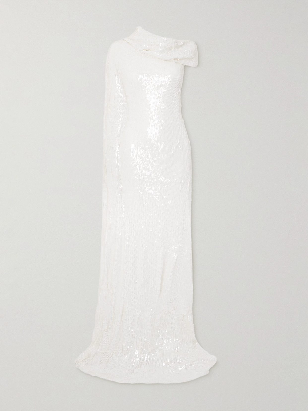 Marmar Halim One-shoulder Cape-effect Draped Sequined Silk-blend Gown In Multi