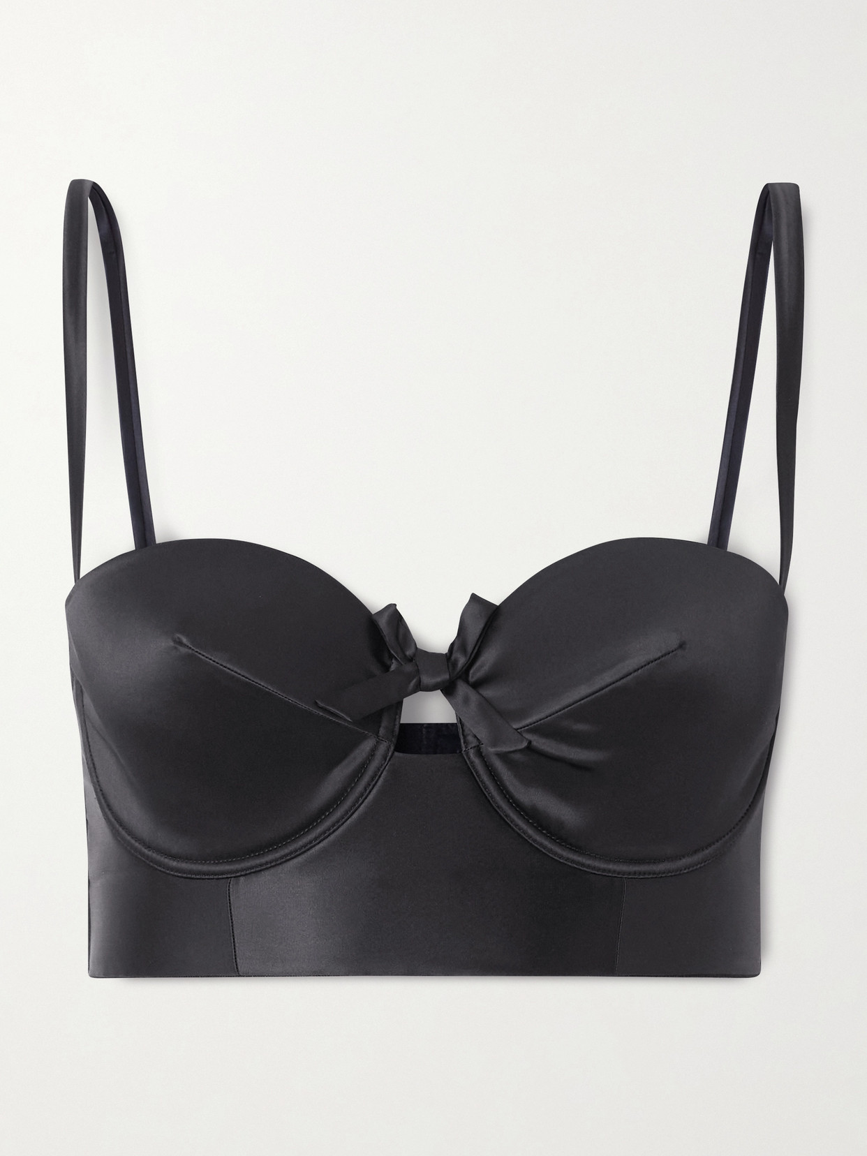 Eres Greta Bow-detailed Cutout Satin Bustier Bra In Black