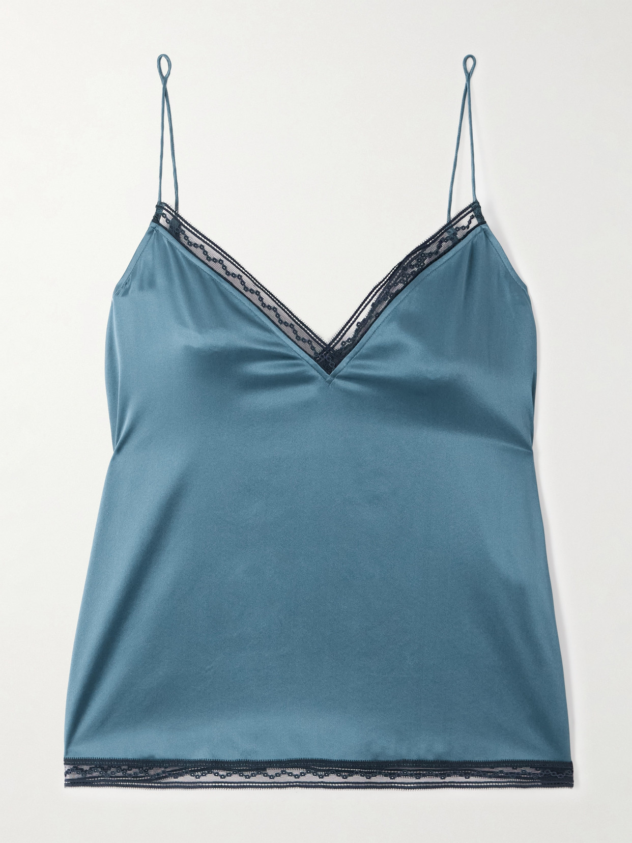 Eres Lace-trimmed Silk-satin Tank Top In Blue
