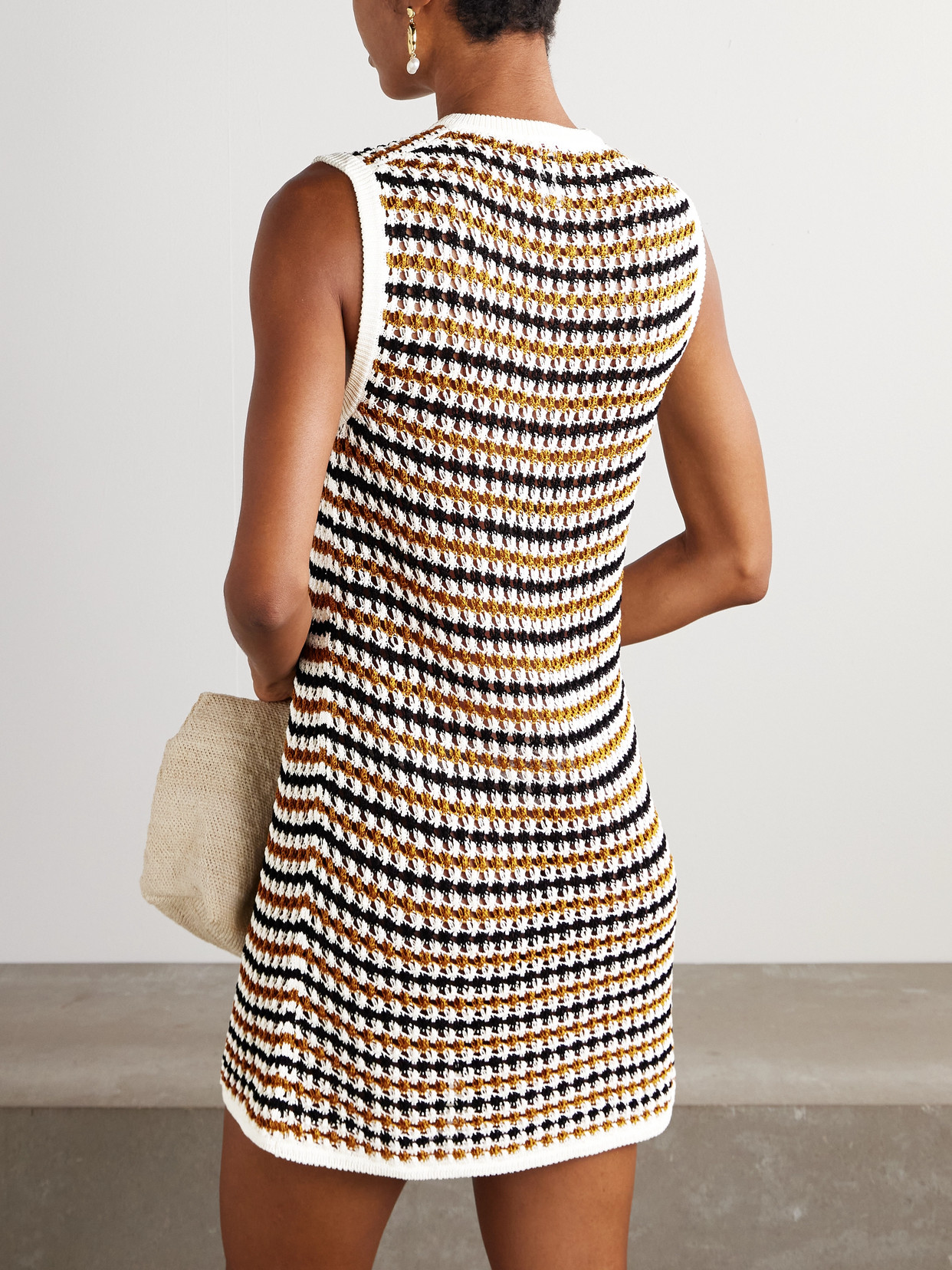 Eres Tempo Inedite Striped Crocheted Cotton-blend Mini Dress In Multi