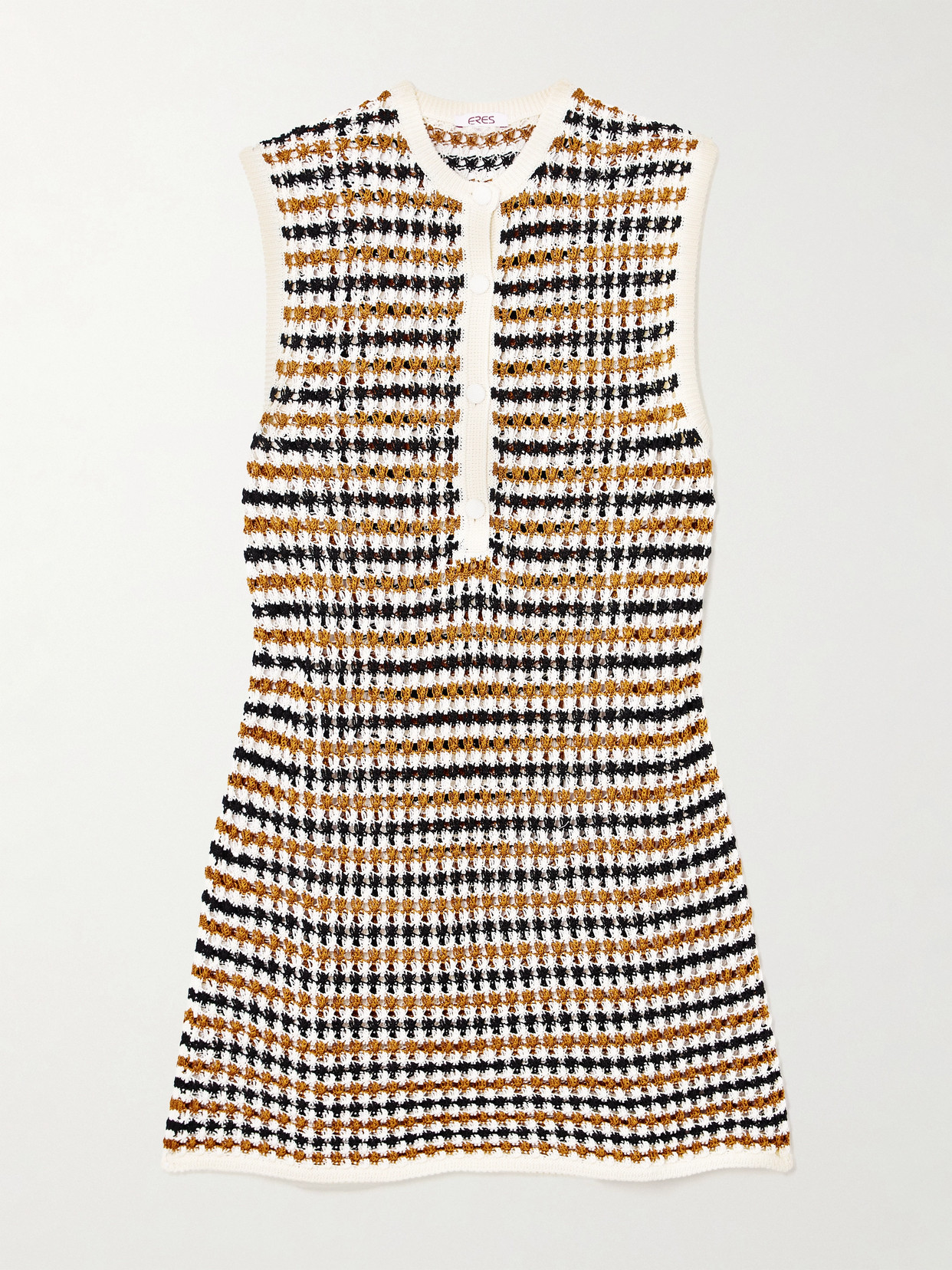 Eres Tempo Inedite Striped Crocheted Cotton-blend Mini Dress In Multi