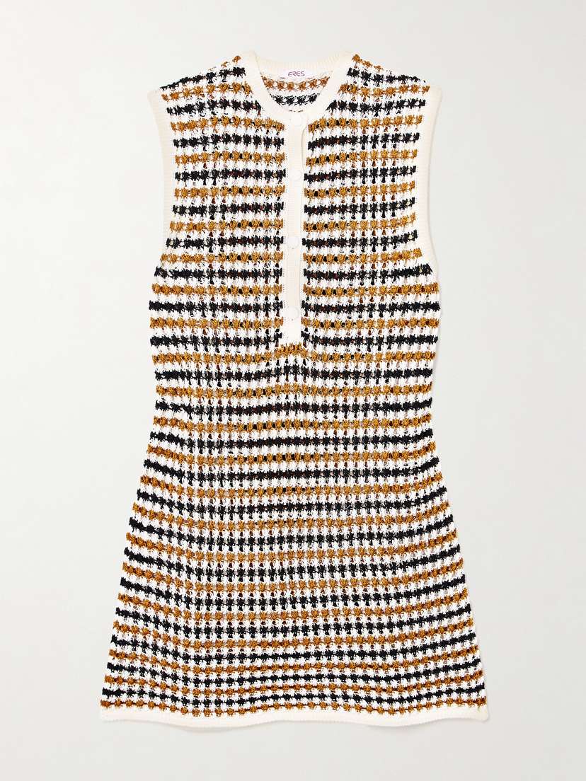 Eres Tempo Inedite Striped Crocheted Cotton-blend Mini Dress