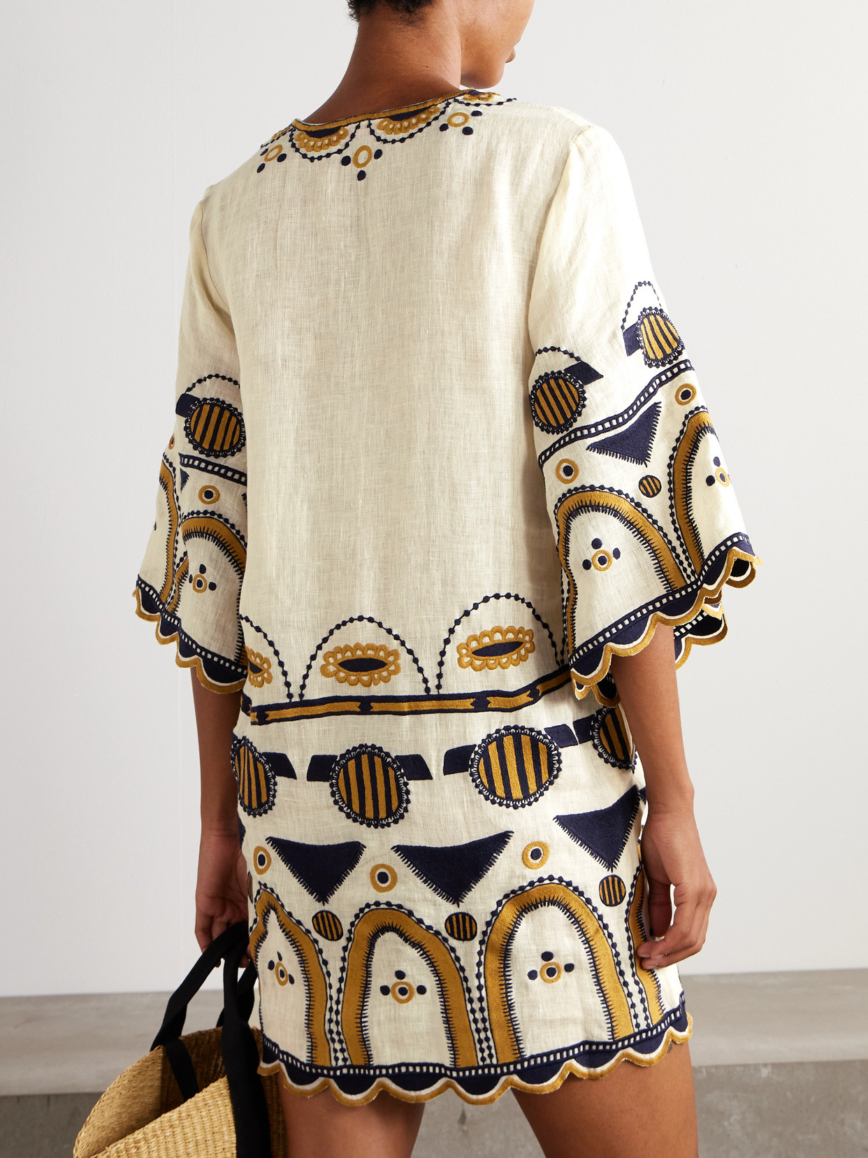 Eres Medaillon Embroidered Linen-gauze Mini Dress In Multi