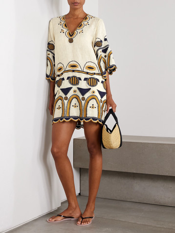 Eres Medaillon embroidered linen-gauze mini dress