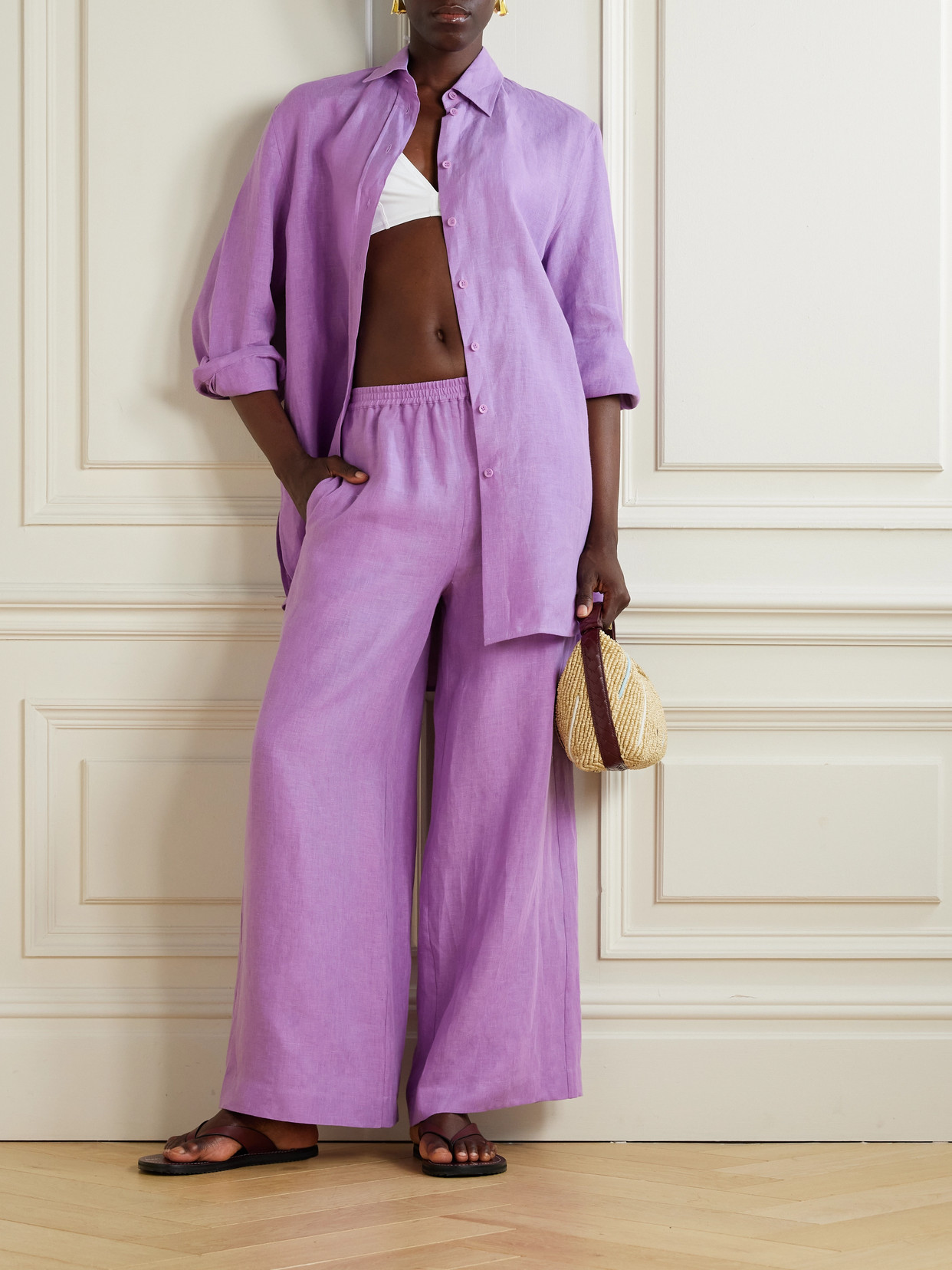 Eres L'intemporel Select Linen Wide-leg Pants In Purple