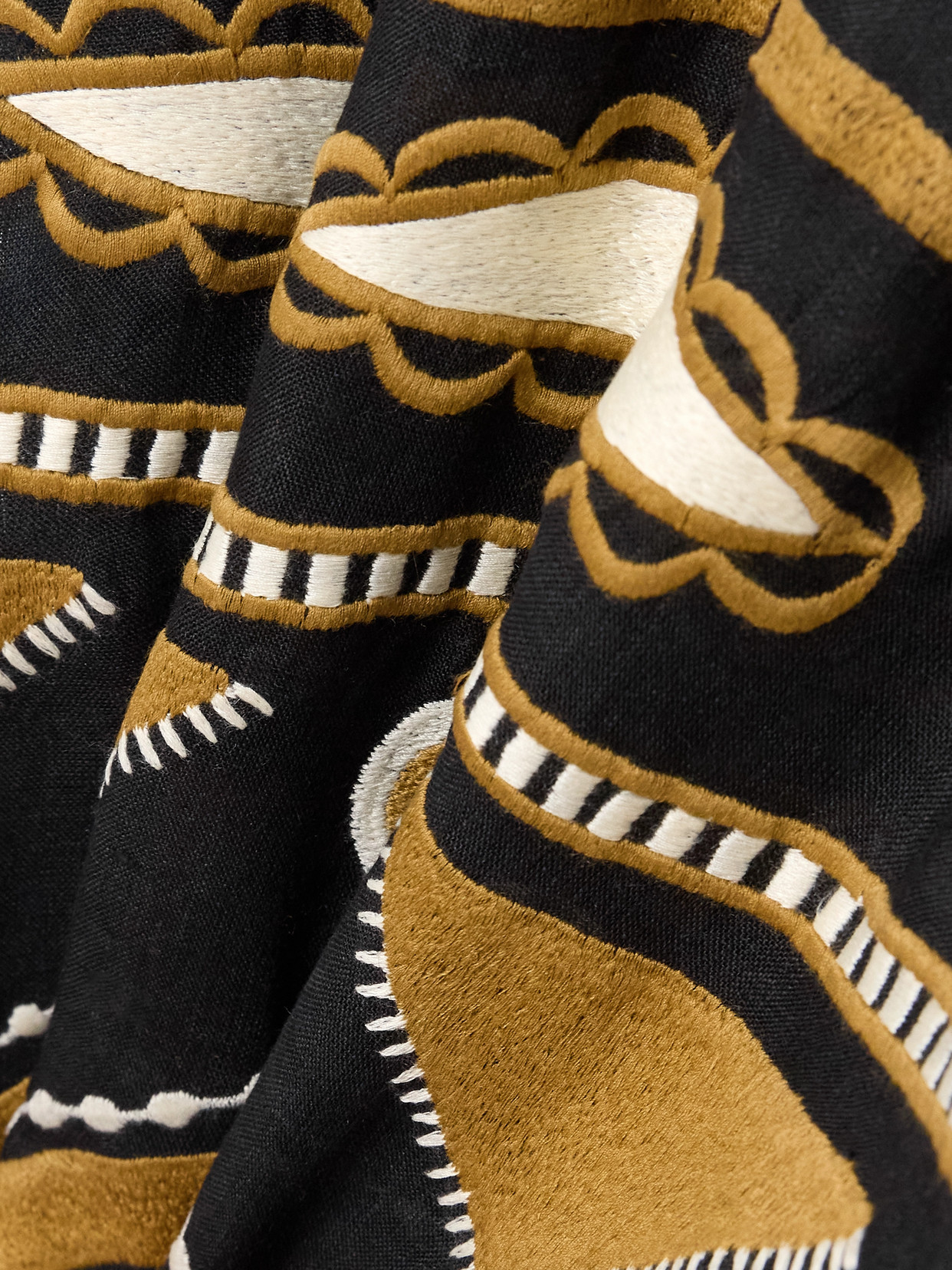 Eres Ornament Belted Embroidered Linen Midi Dress In Black