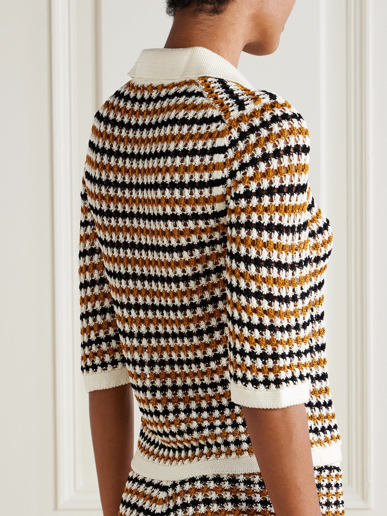Eres Comeback Open-knit Cotton-blend Polo Top In Multi