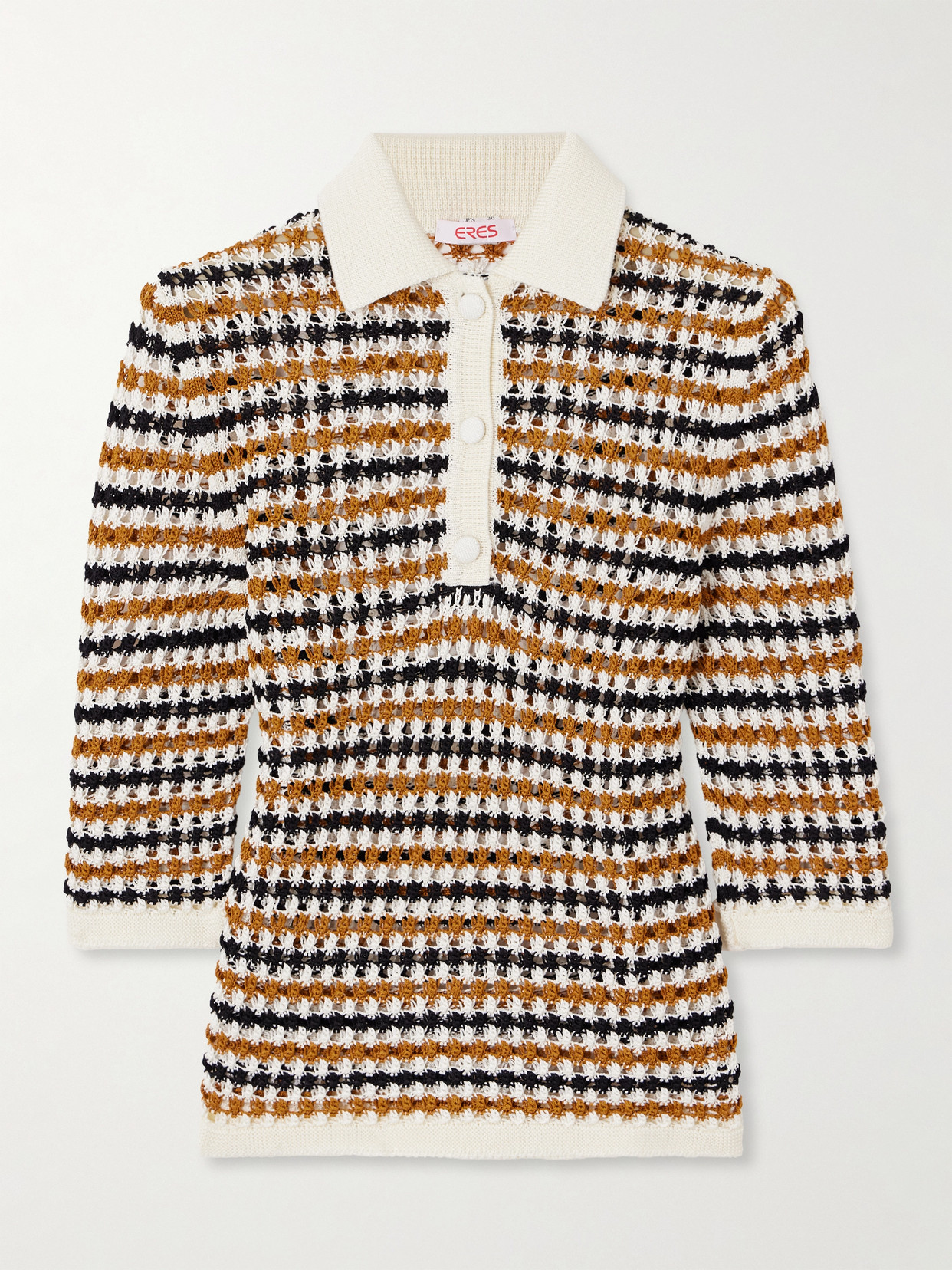 Eres Comeback Open-knit Cotton-blend Polo Top In Yellow