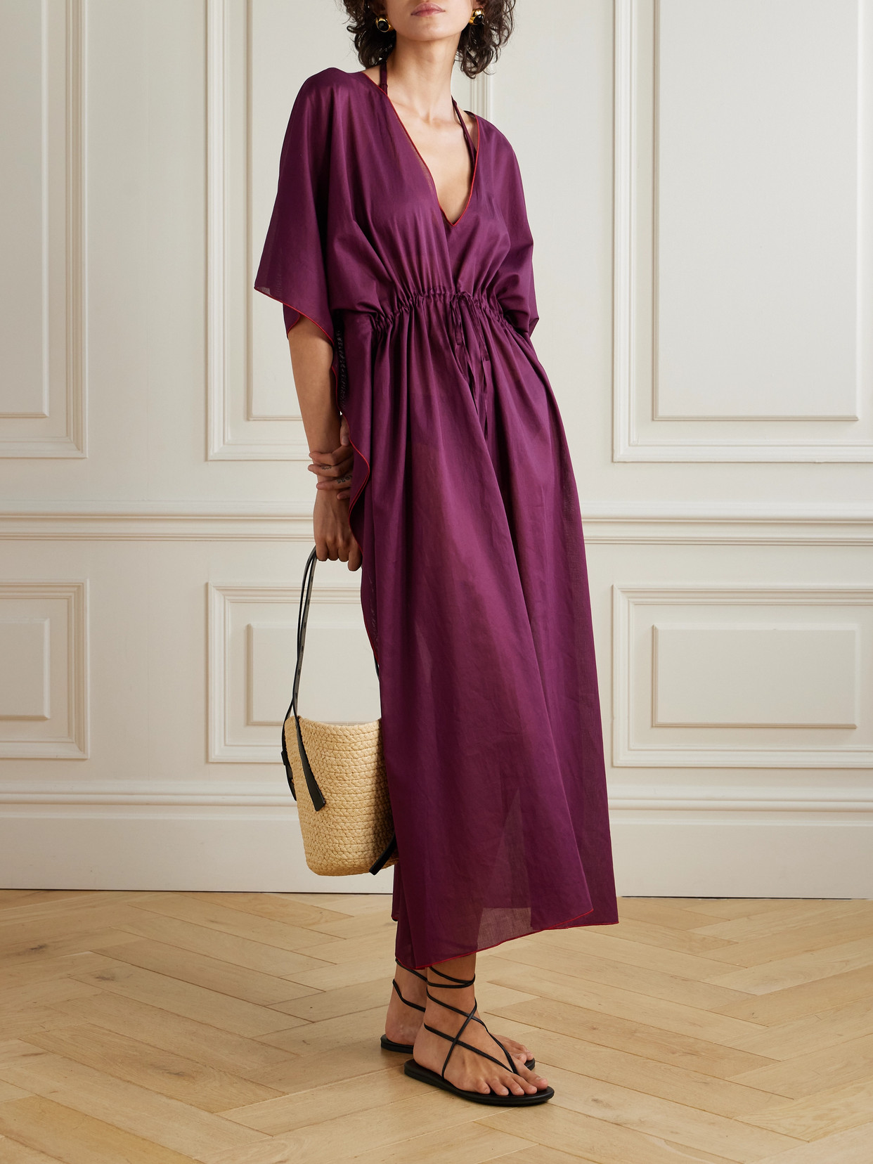 Eres Voilier Cotton-voile Kaftan In Burgundy