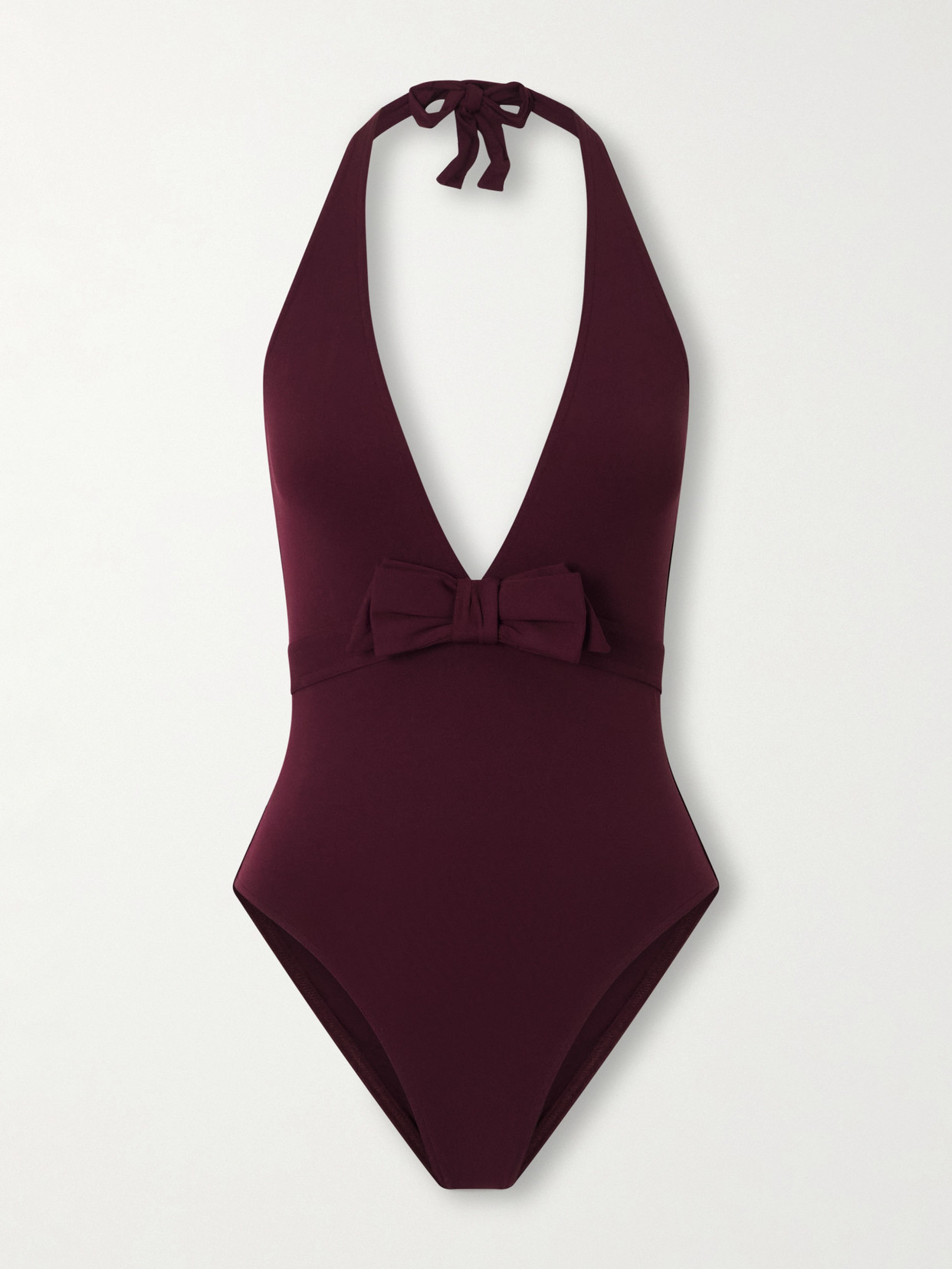 Eres Couture Bow-detailed Halterneck Swimsuit In Burgundy