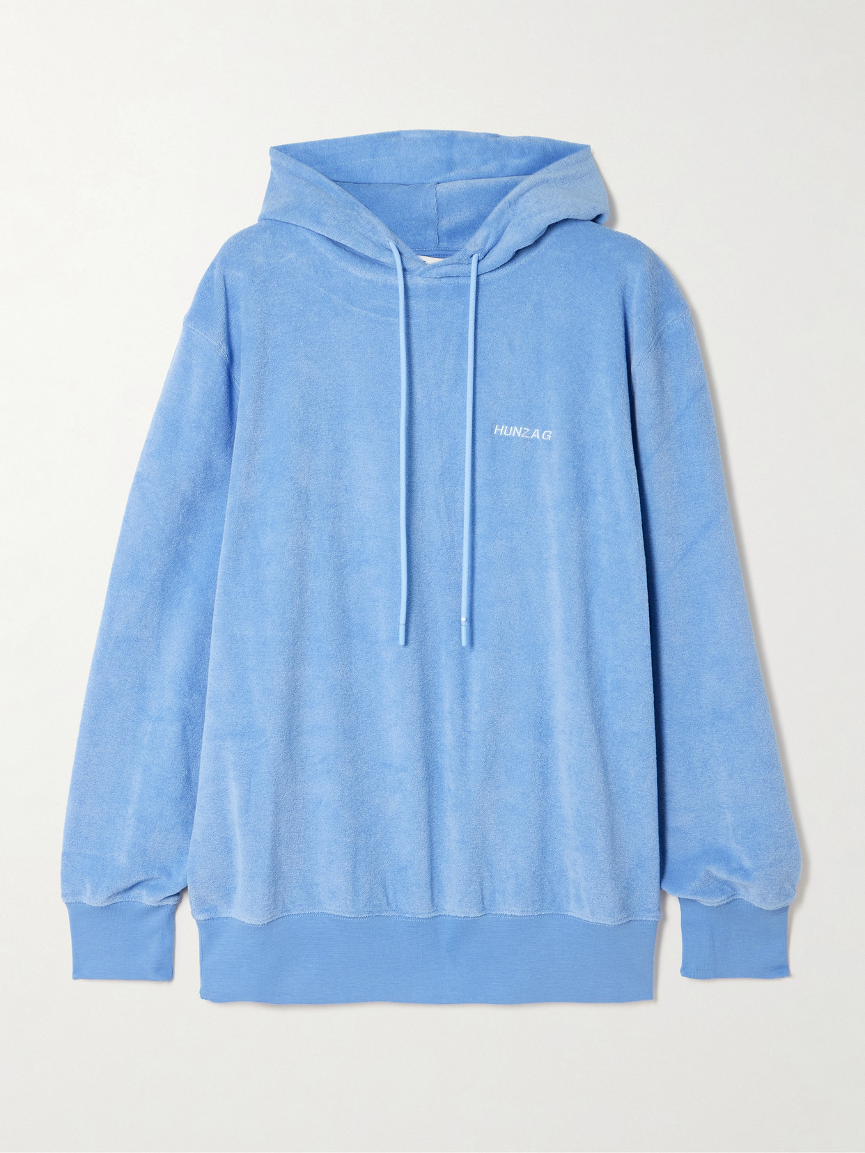Hunza G Embroidered Cotton-terry Hoodie In Blue