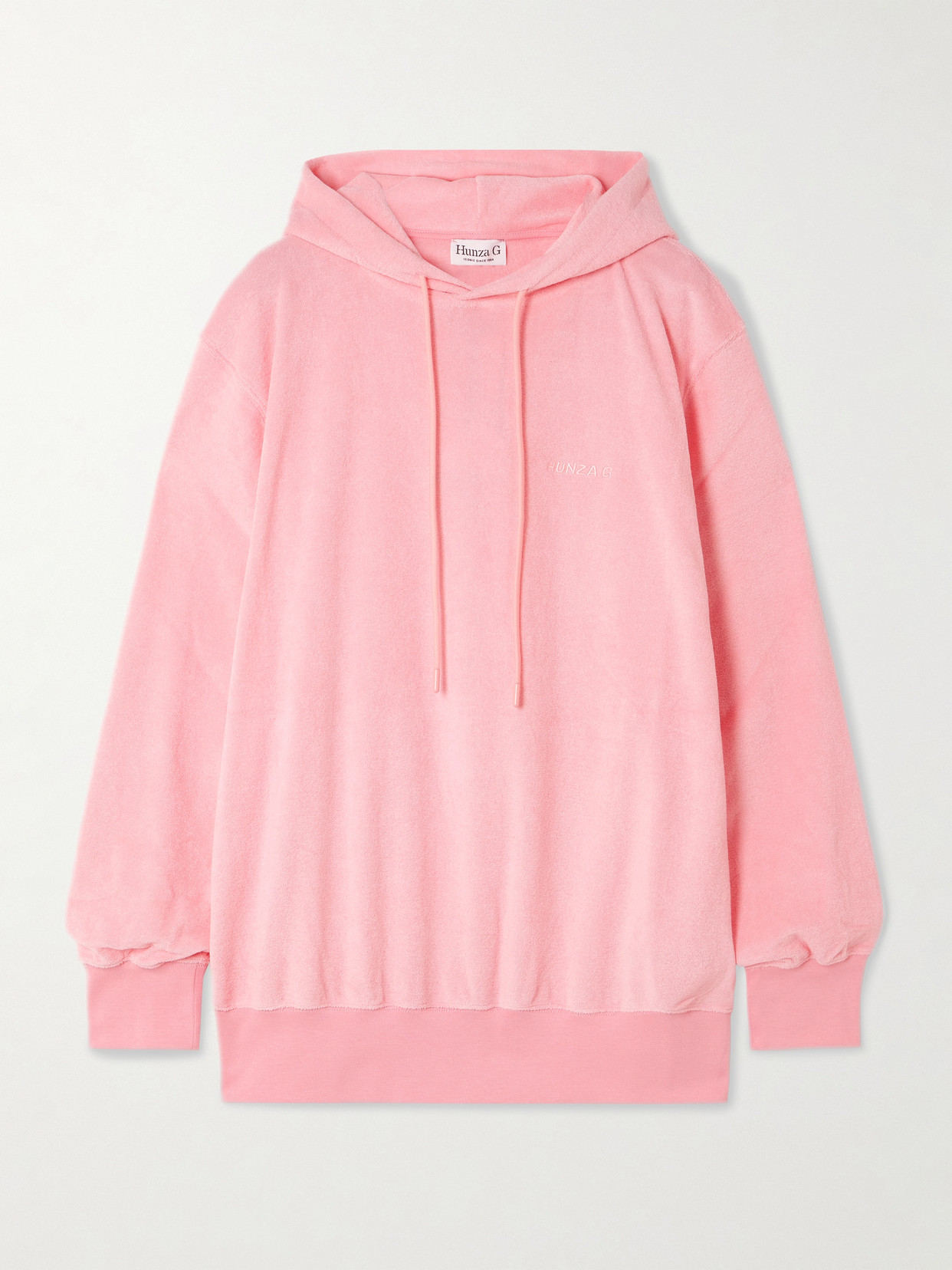 Hunza G Embroidered Cotton-terry Hoodie In Pink