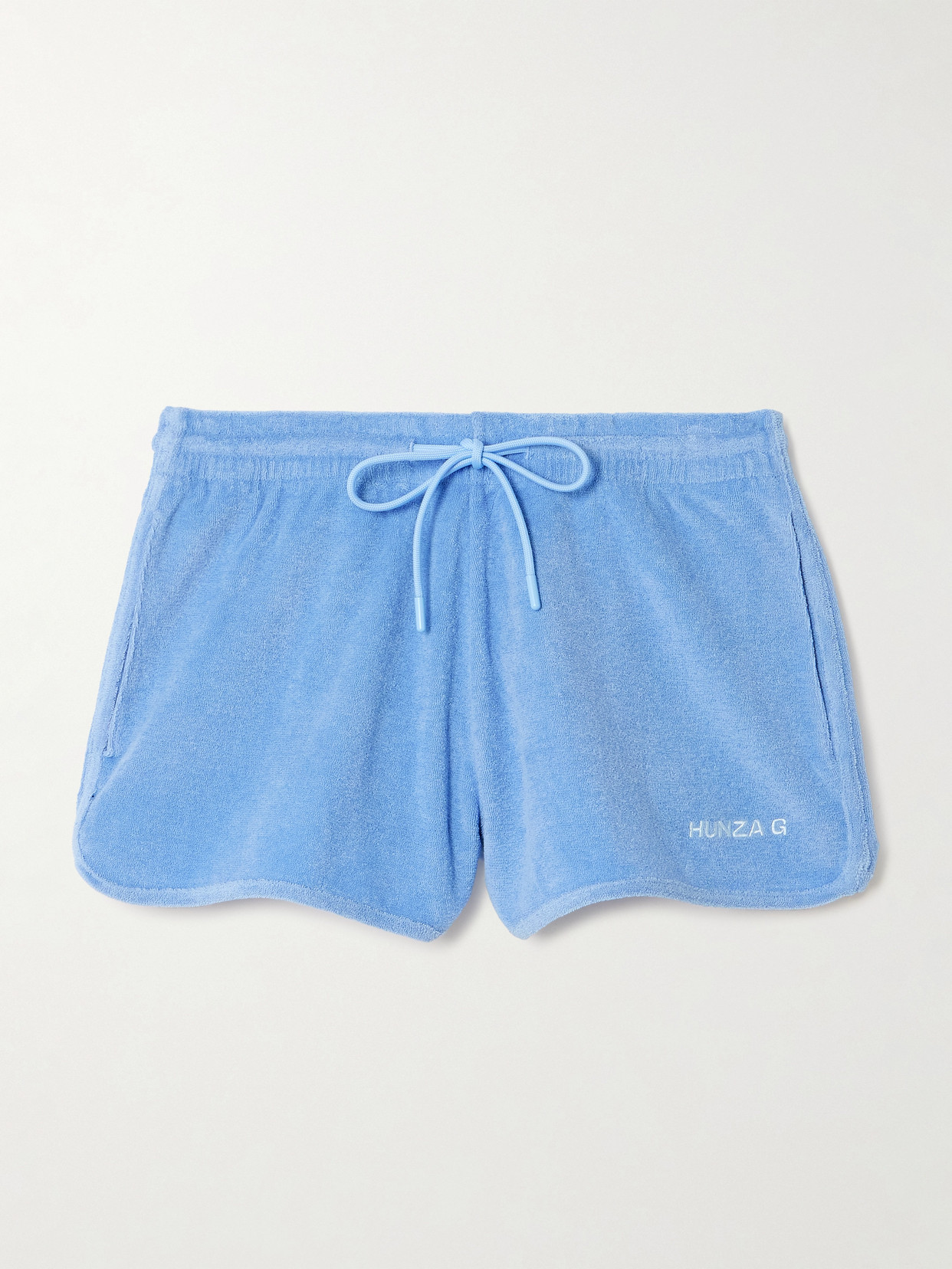 Hunza G Embroidered Cotton-terry Shorts In Blue