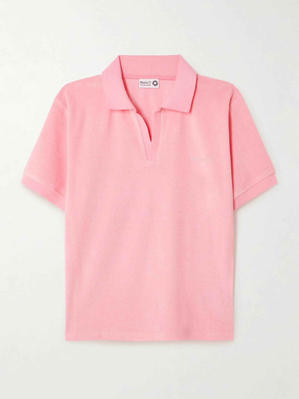 Hunza G Embroidered Cotton-terry Polo Shirt In Pink