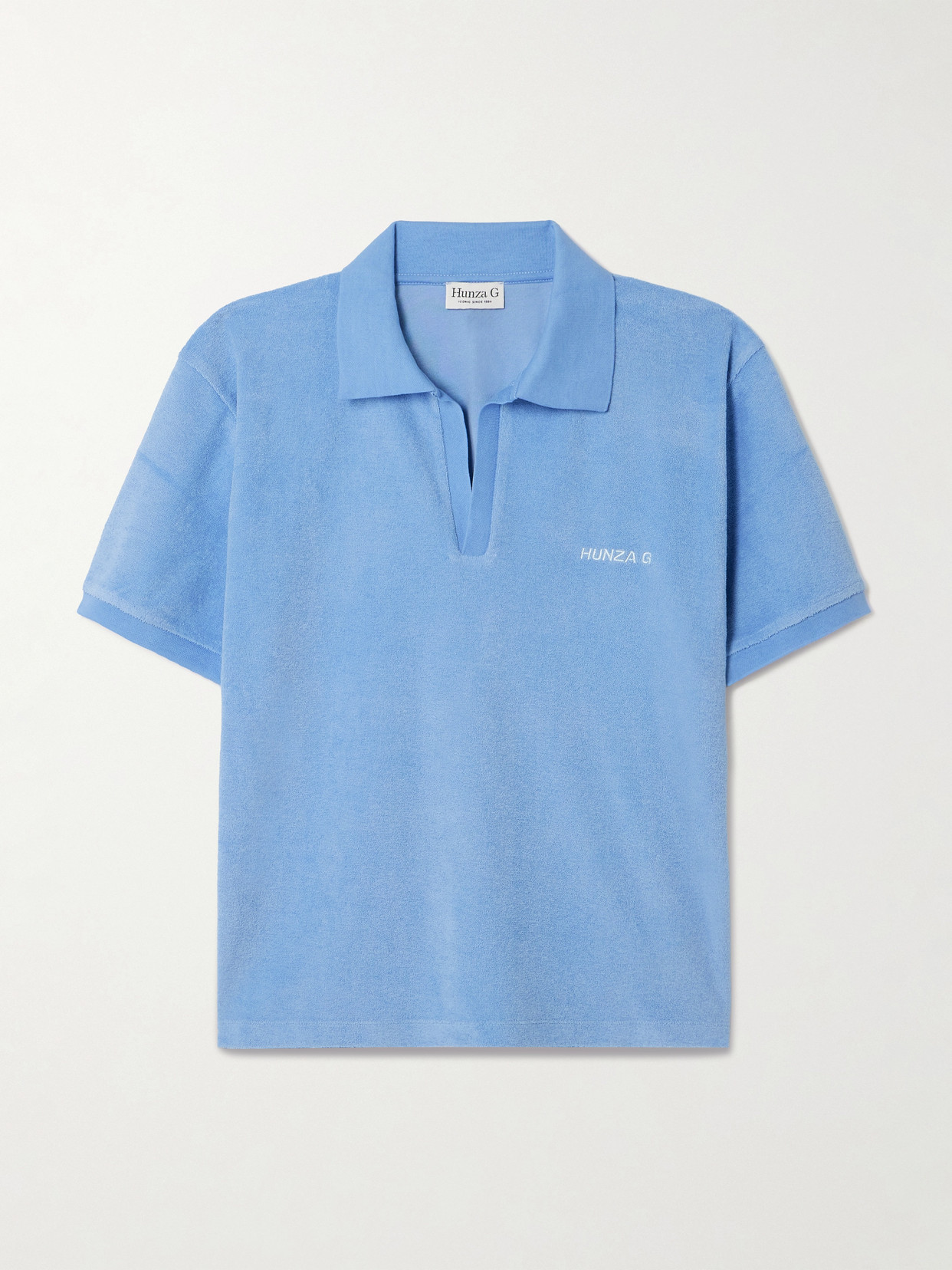 Hunza G Embroidered Cotton-terry Polo Shirt In Blue
