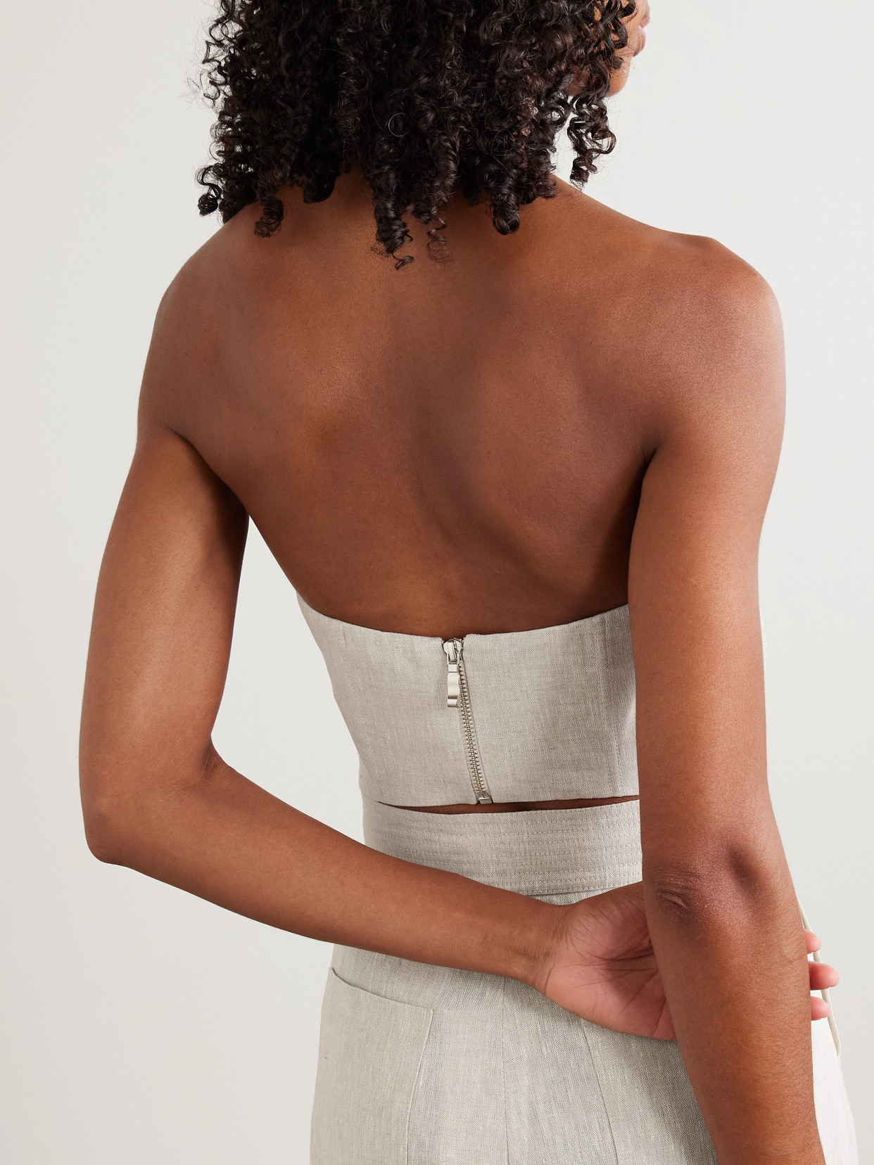 Andres Otalora Fossiles Sculptural Embroidered Linen Crop Top In Metallic