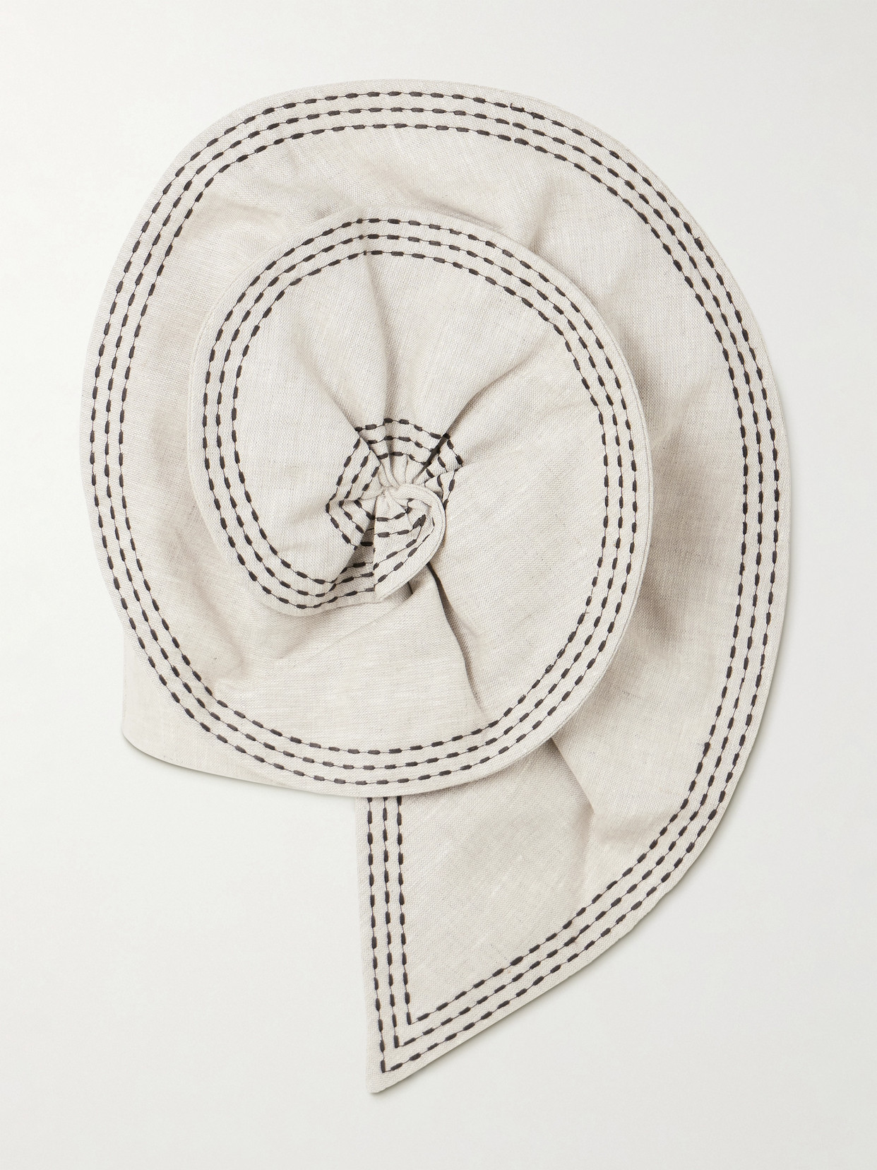 Andres Otalora Cropped Appliquéd Topstitched Linen Bustier Top