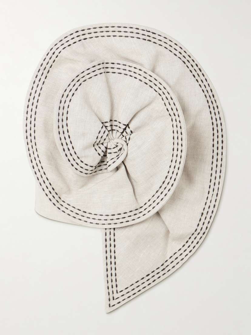 ANDRES OTALORA Cropped Appliquéd Topstitched Linen Bustier Top