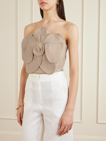 Andres Otalora Florencia appliquéd strapless cropped woven top