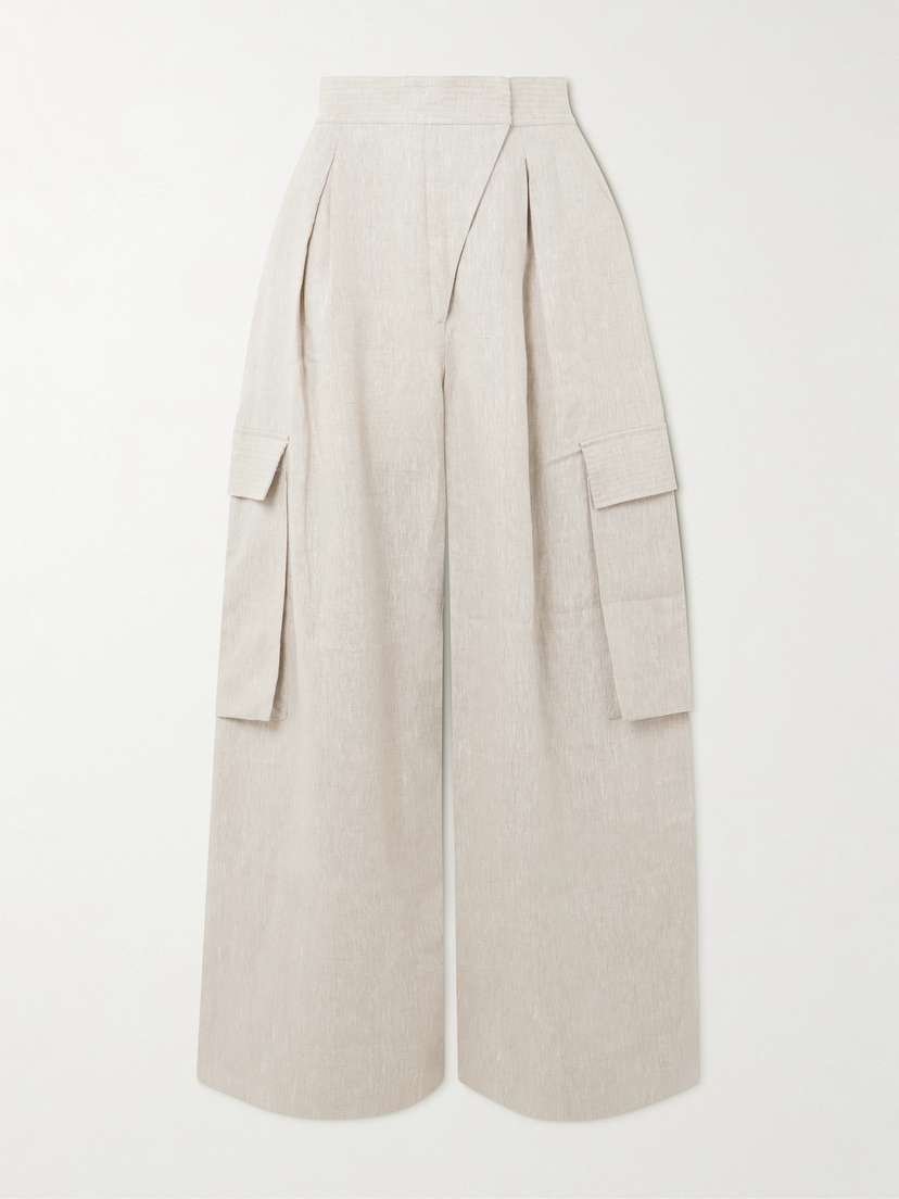 ANDRES OTALORA Mi Memoria Pleated Linen Cargo Wide-leg Pants