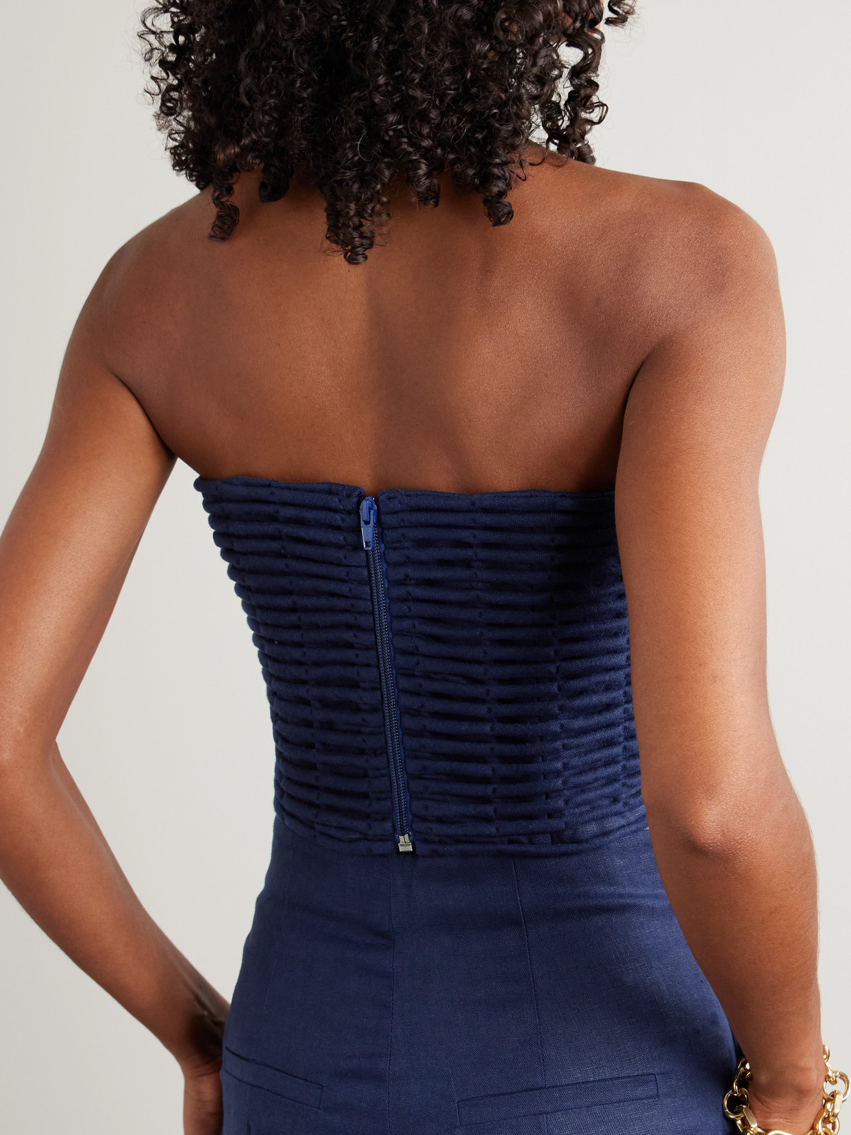 Andres Otalora Prateek Embroidered Linen Corset Top