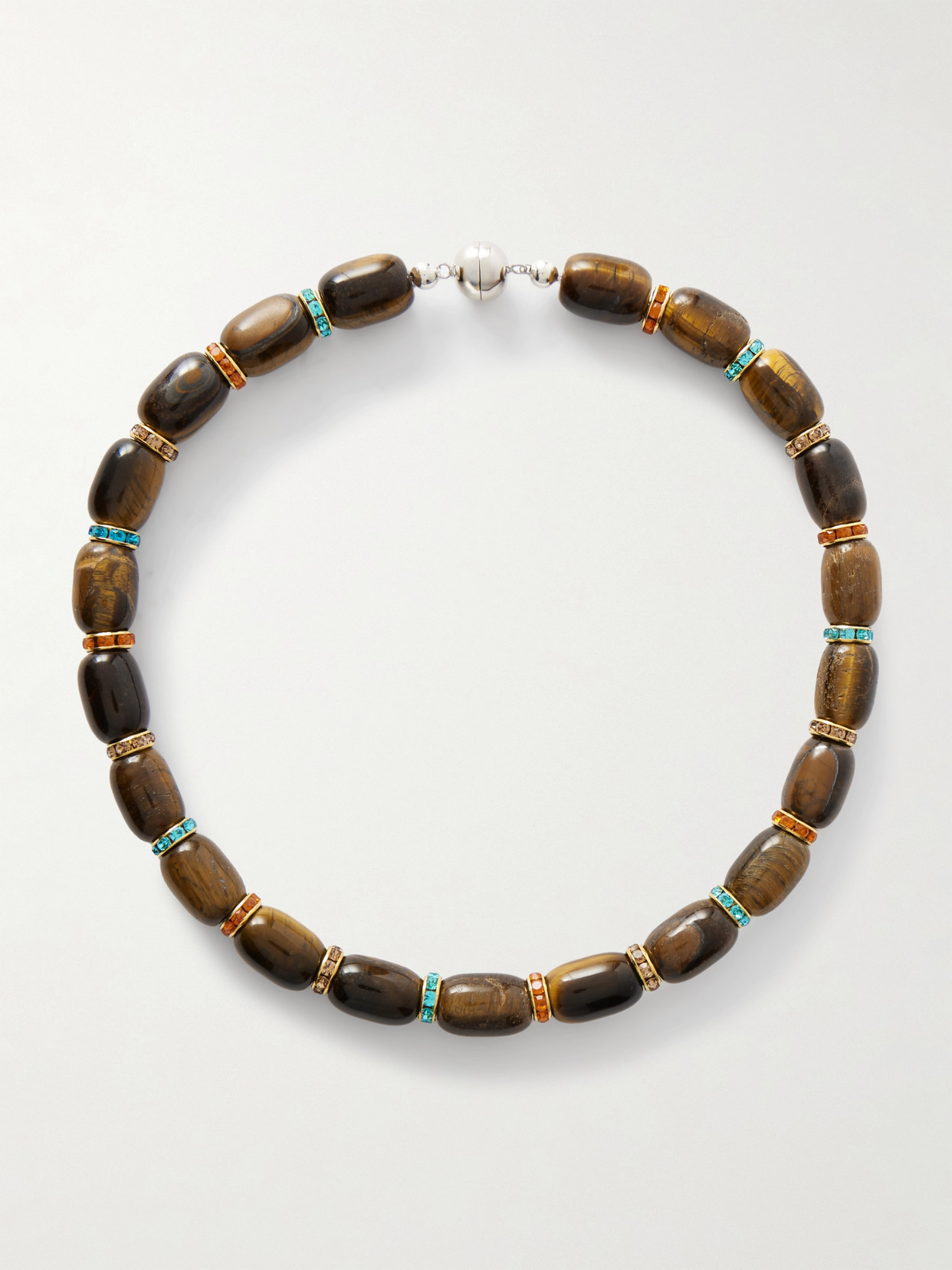 Julietta Donna Gold-tone Tiger's Eye And Crystal Necklace In Brown