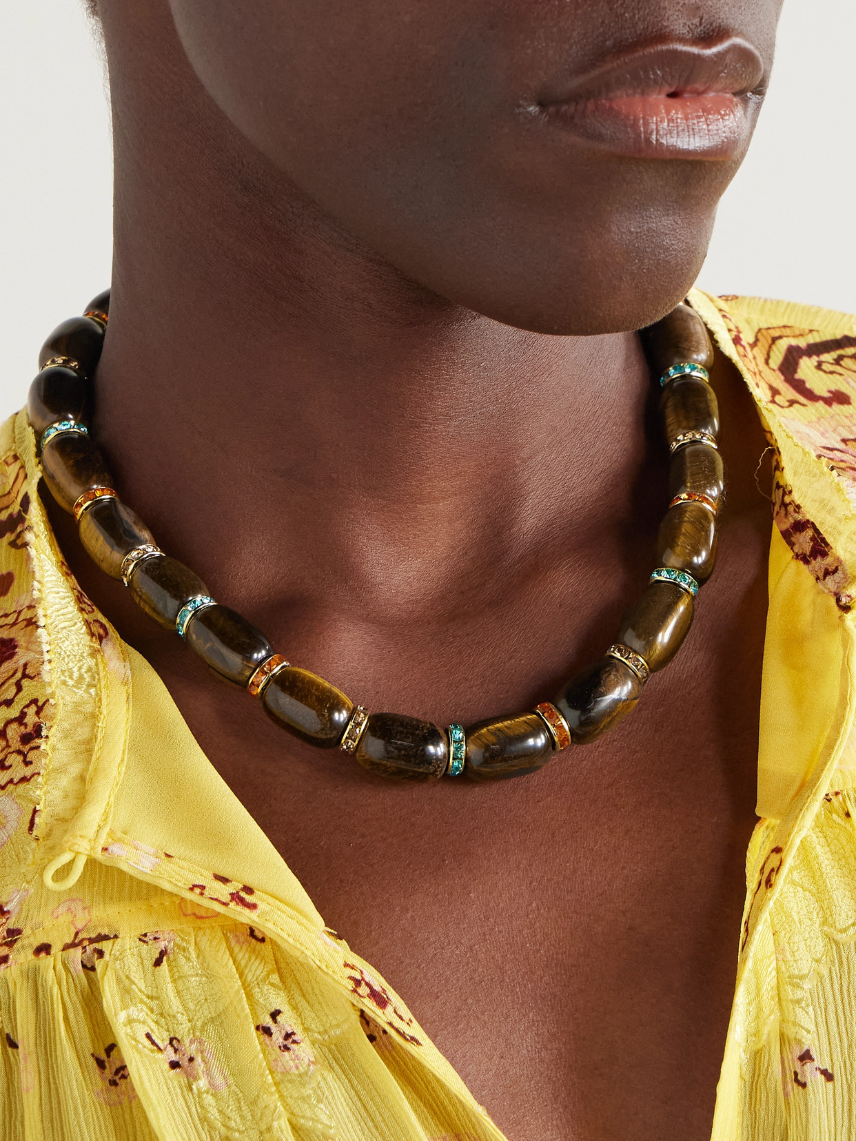 Julietta Donna Gold-tone Tiger's Eye And Crystal Necklace