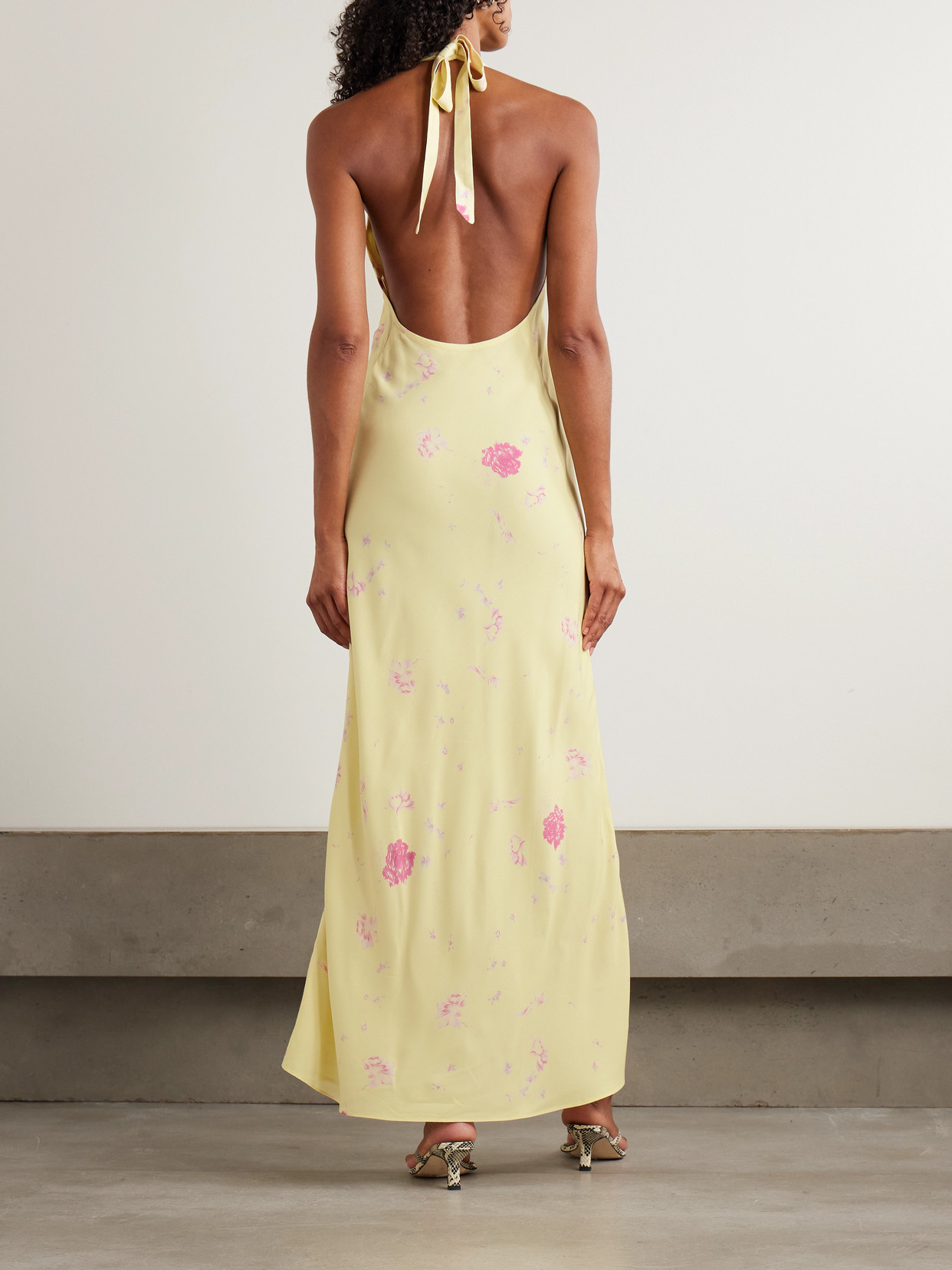 Faithfull Soame Floral-print Crepe Halterneck Maxi Dress In Yellow