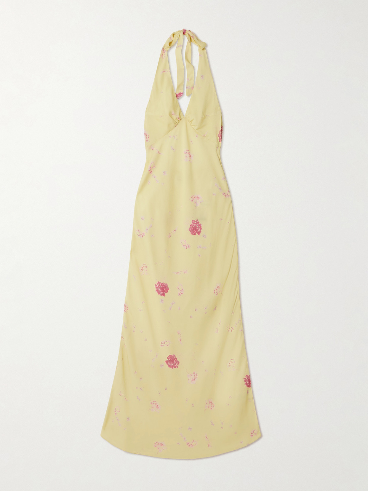 Faithfull Soame Floral-print Crepe Halterneck Maxi Dress In Yellow