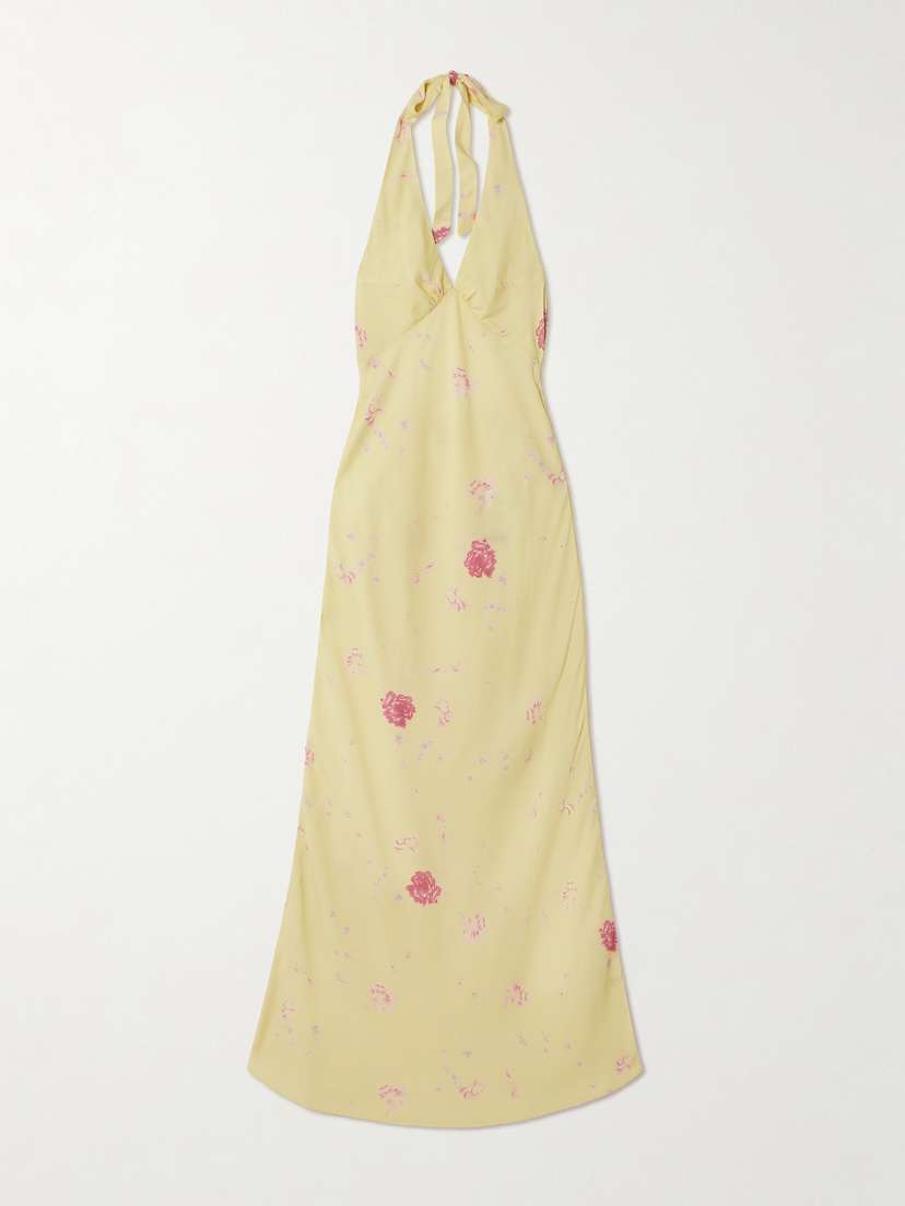 Faithfull Soame Floral-print Crepe Halterneck Maxi Dress