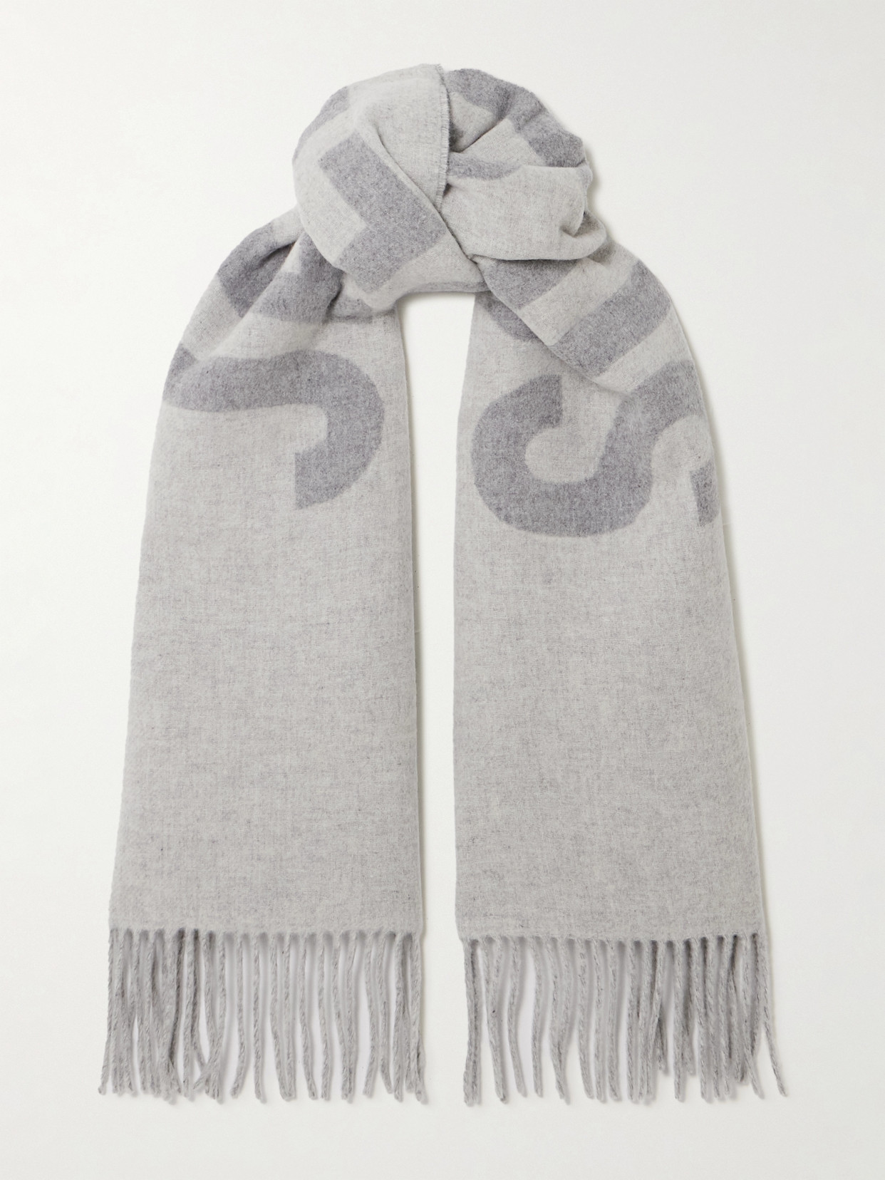 Jacquemus Fringed Wool-jacquard Scarf In Gray