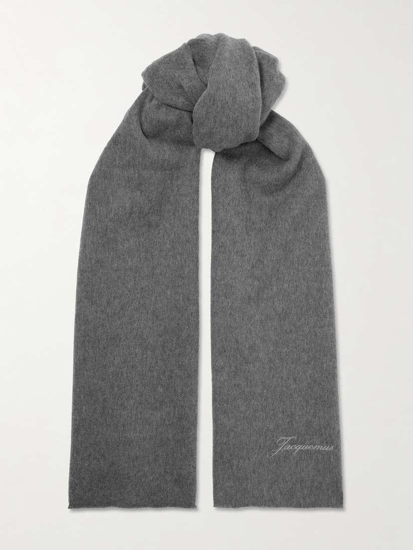 Jacquemus Frayed Embroidered Wool And Cashmere-blend Scarf