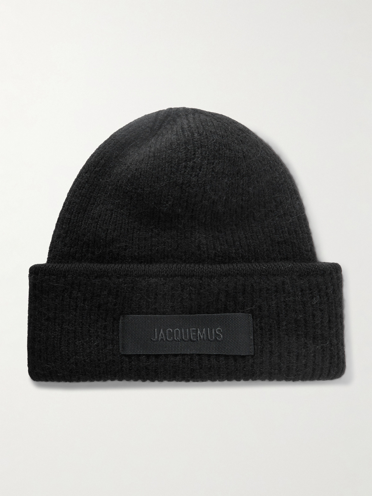 Jacquemus Le Bonnet Grosgrain-trimmed Ribbed-knit Beanie In Black