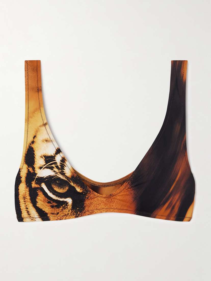 Skims + Roberto Cavalli Signature Swim Plunge Triangle Top - Tiger Face