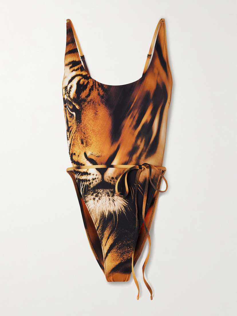 Skims + Roberto Cavalli Signature Swim Tie Waist One Piece - Tiger Face