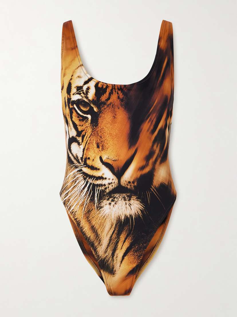 Skims + Roberto Cavalli Signature Swim Scoop Neck One Piece - Tiger Face