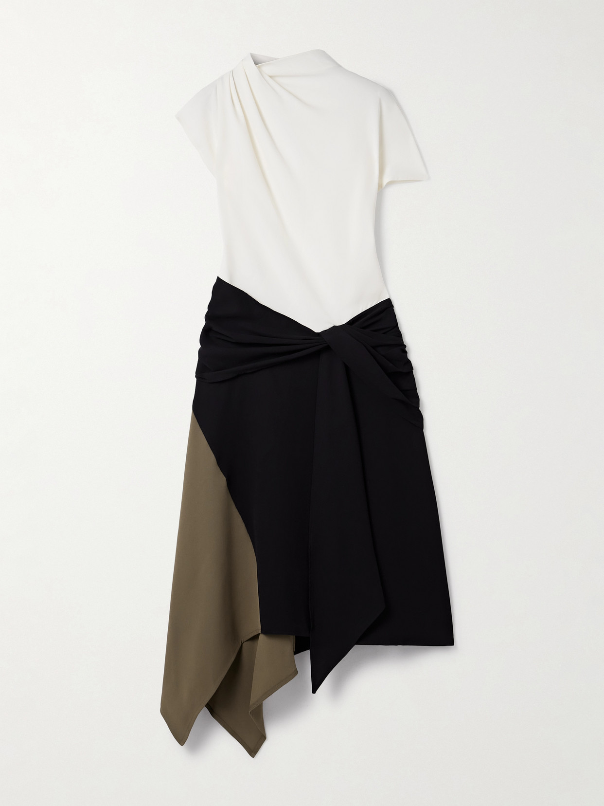 Staud Davina Asymmetric Paneled Color-block Draped Crepe Dress In Multi