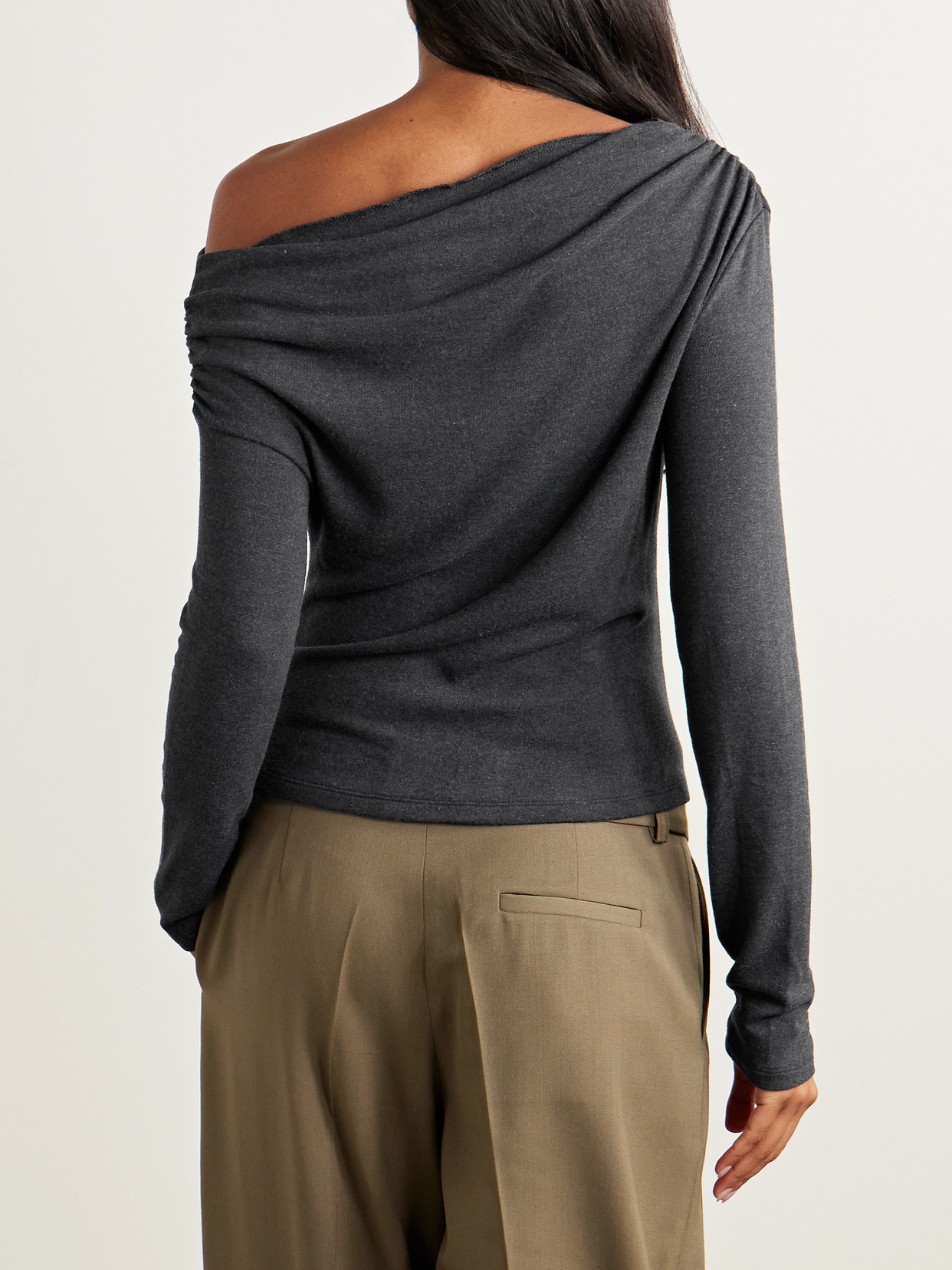 Staud Philomena One-shoulder Draped Modal-blend Jersey Top In Black