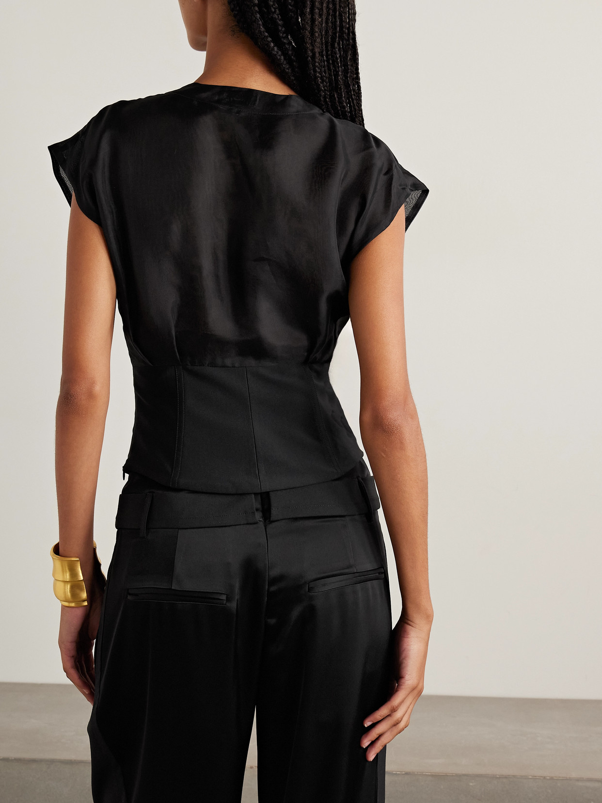 Staud Pinnacle Silk-organza And Faille Top In Animal Print