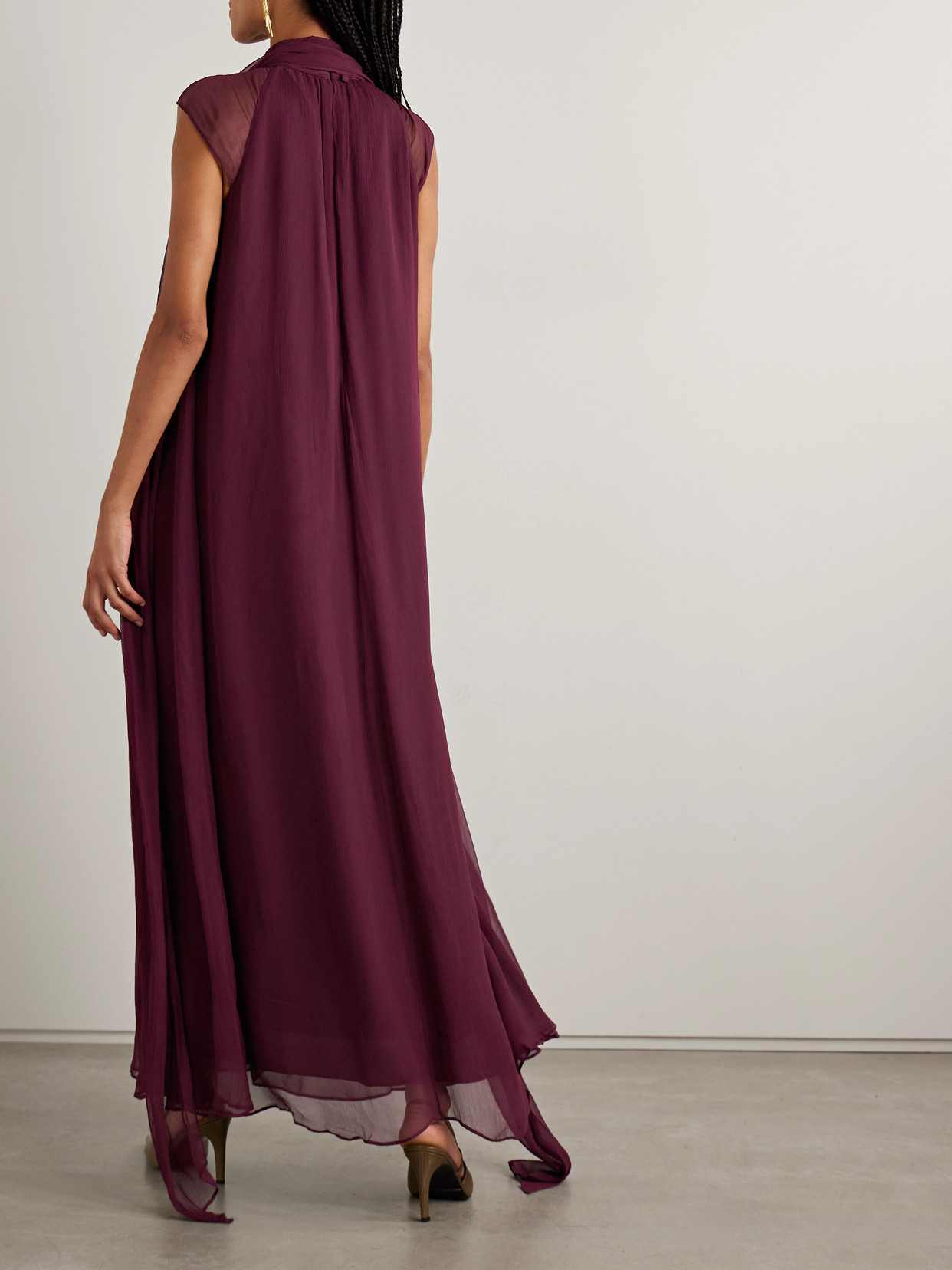 Staud Camilla Scarf-detailed Crepon Maxi Dress In Purple