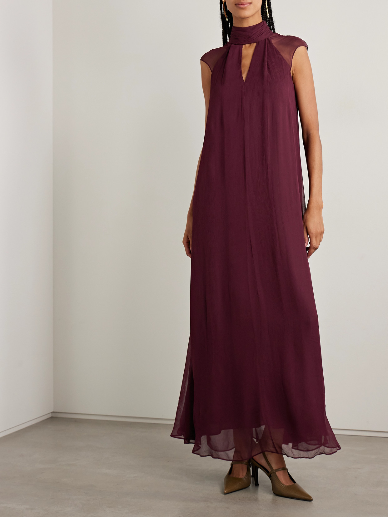 Staud Camilla Scarf-detailed Crepon Maxi Dress In Purple