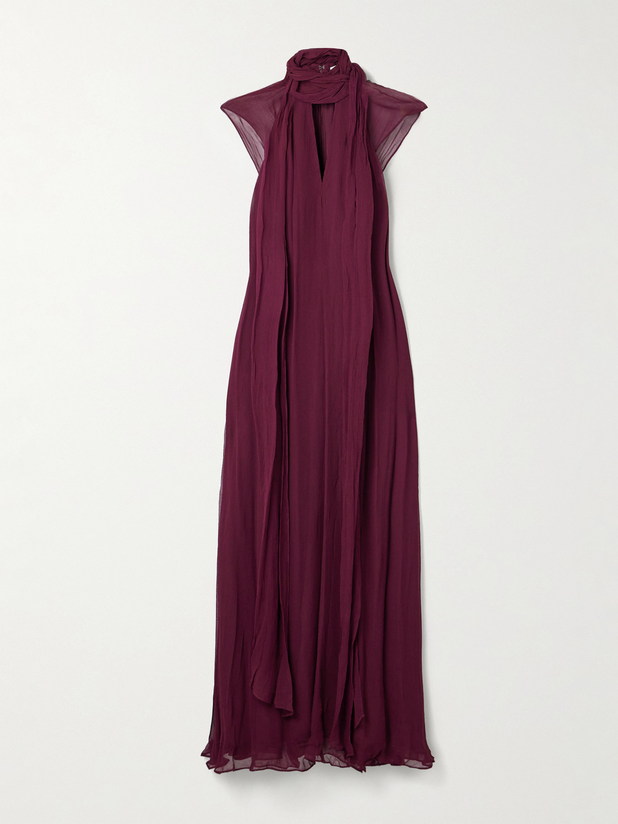 Staud Camilla Scarf-detailed Crepon Maxi Dress In Purple