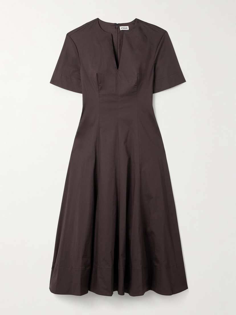 Staud Frances Cotton-blend Poplin Midi Dress