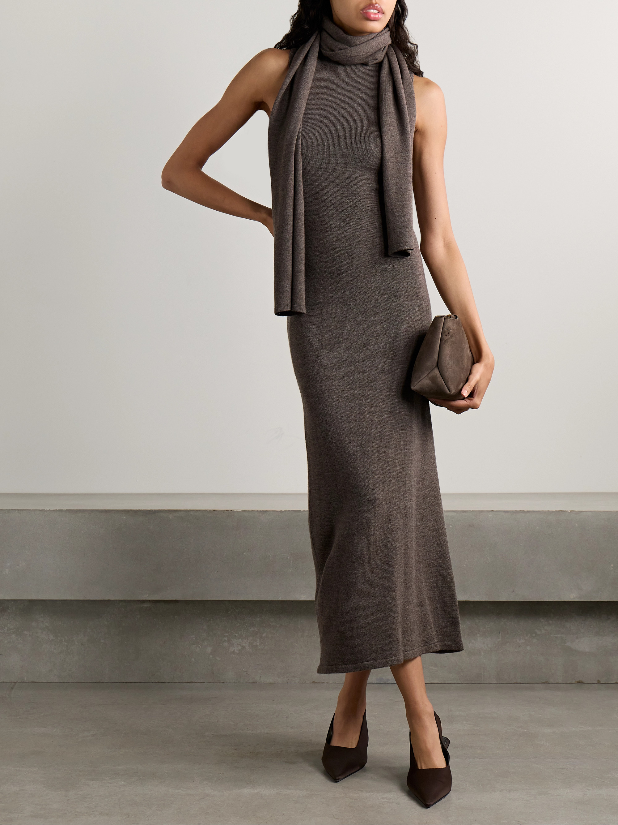 Staud Canal scarf-detailed wool turtleneck midi dress
