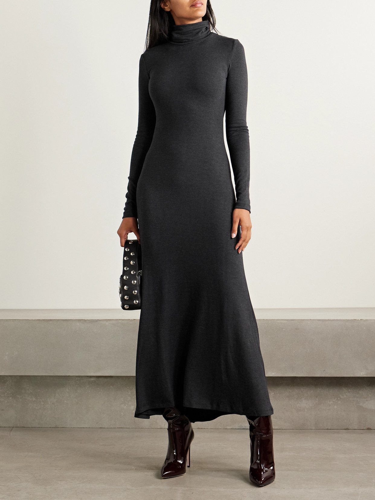 Staud Vanya Modal-blend Jersey Turtleneck Maxi Dress In Black