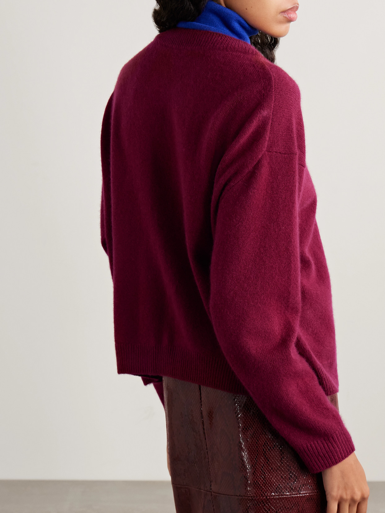 Staud Doris Layered Two-tone Cashmere Turtleneck Sweater In Pink